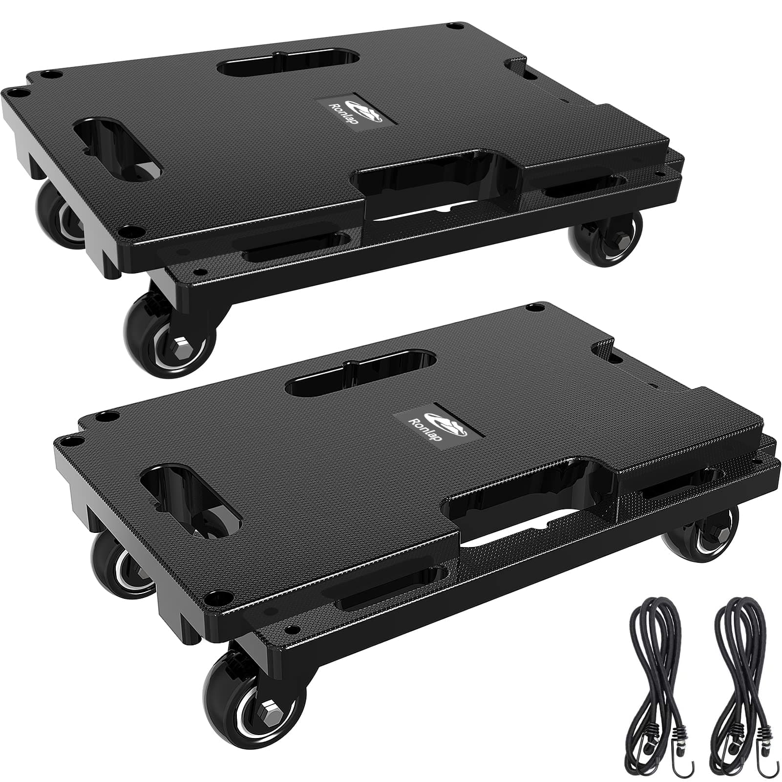 Ronlap Furniture Moving Dolly, Furniture Movers with Wheels, Portable Moving Rollers Leg Dollies for Heavy Furniture, 4 Wheels Small Flat Dolly with 4 Elastic Ropes, 400 KG Capacity, 2 Pack, Black
