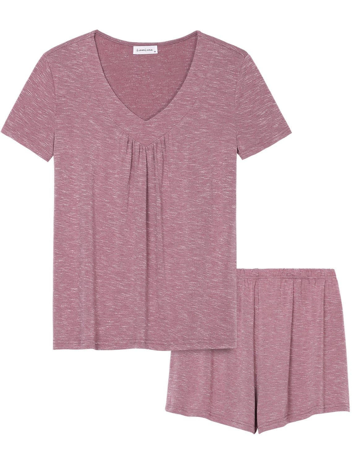 Liamluna Women's V Neck Sleepwear Short Sleeve Pajama Set Heather Red XL