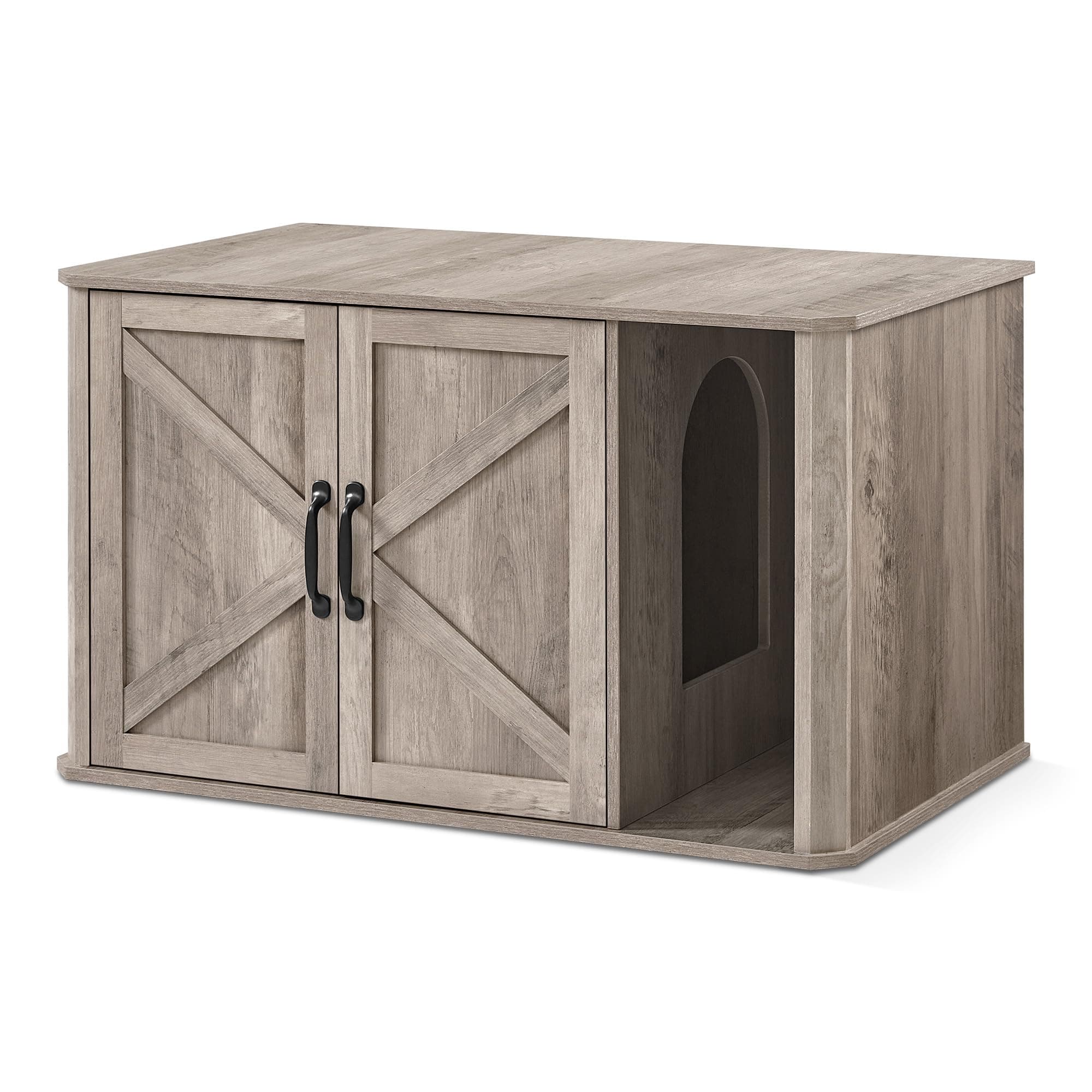 Feandrea Litter Box Enclosure, Modern Cat Litter Box Furniture Hidden, Front Entry, Double Doors, Handles, Cat House, Side End Table, 33.5 x 19 x 19.5 Inches, Heather Greige UPCL012G01