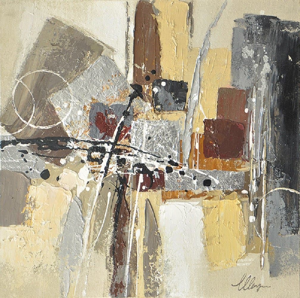 TTA ART Modern Metal Art 100% Handmade Canvas Oil-Painting Wall Decor Multi-Media Wall Art in 3 Dimensional 19.7x19.7inch 1pc Stretched and Framed Ready to Hang (T4-00390)