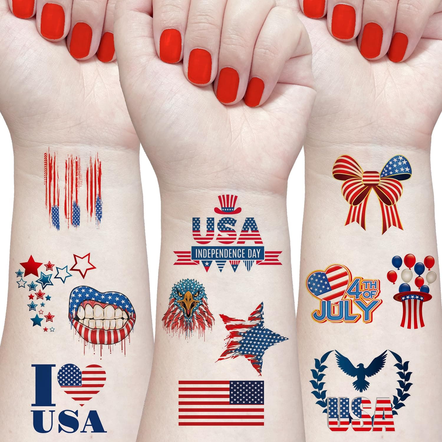 80PCS 4th of July Temporary Tattoos American Flag Tattoos Patriotic Fake Tattoo Stickers USA Tattoos Party Supplies for Memorial Day, Independence Day, Labor Day Decorations