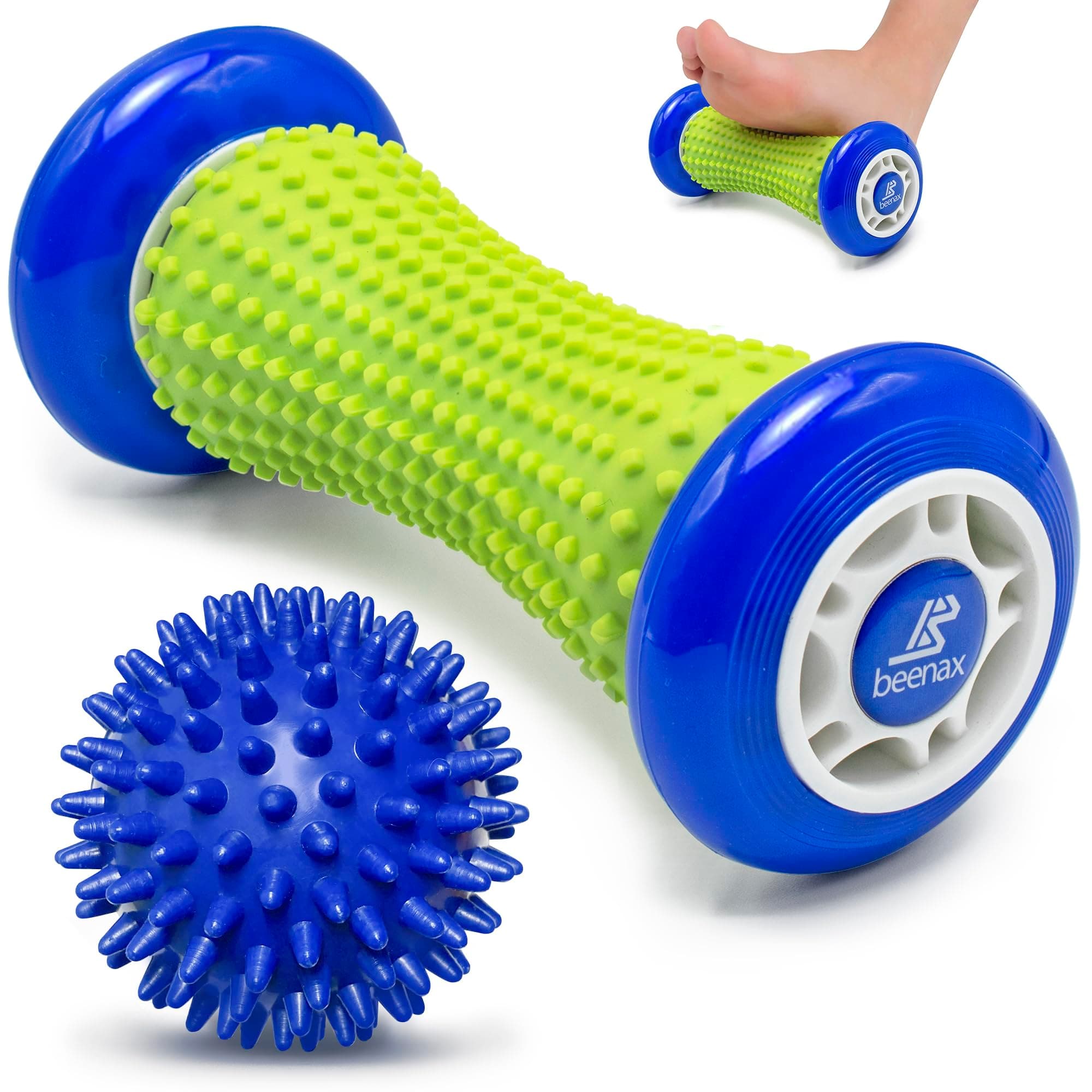 Foot Massage Roller and Hard Spiky Ball Set - Plantar Fasciitis Recovery, Muscle Roller Stick, Fascia, Feet, Trigger Point, Exercise - Relieve Stress and Relax Tight Muscles