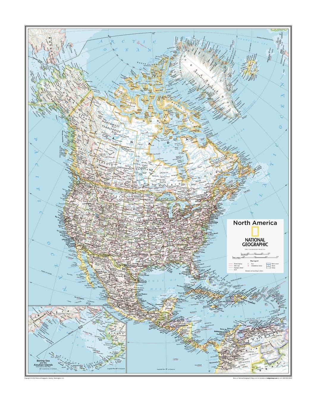 National Geographic: North America Political Wall Map - 22 x 28 inches - Laminated