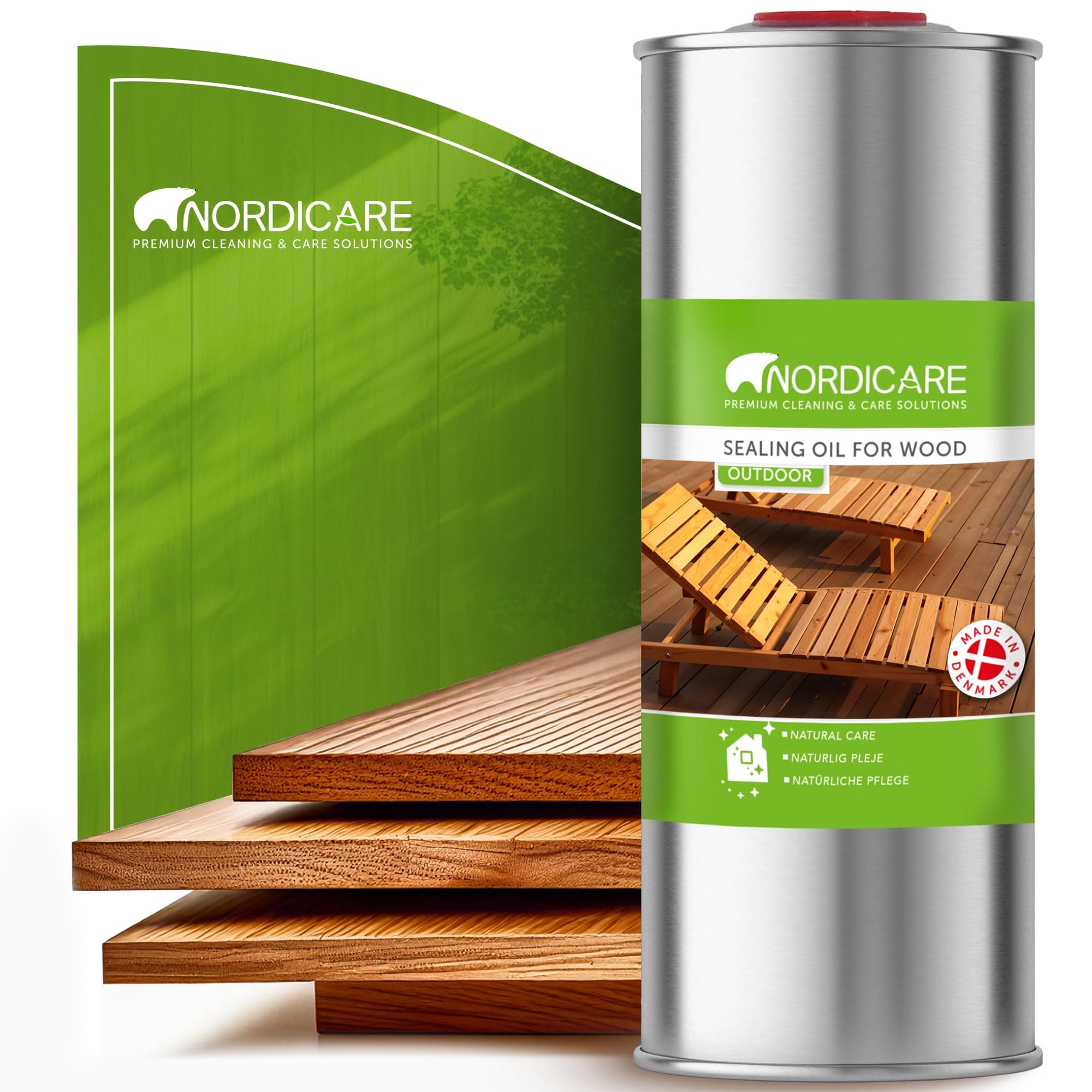 Nordicare Sealing Wood Oil for Outdoor Garden Furniture - Teak Oil for Garden Furniture - Suitable for All Outdoor Types of Wood, Danish Oil for Wood Exterior, Wood Protection - Easy to Apply (1 L)
