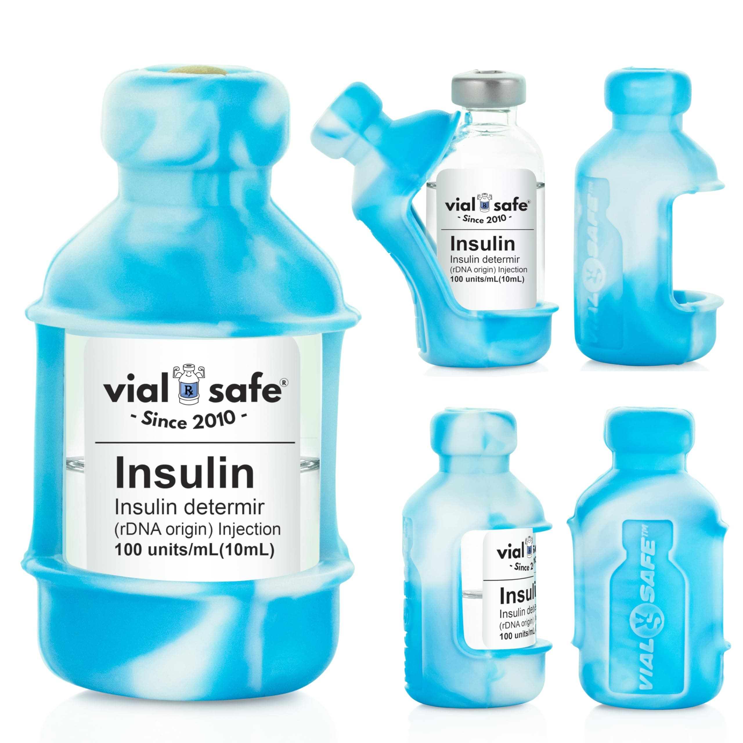 VIAL SAFE | Insulin Vial Protector Case | Secure Insulin Bottle Protector & Cover for 10mL Vials | Fits Humalog,Humulin,NovoLog,NovoRapid,Novolin | 2-Pack, Tie Dye Blue