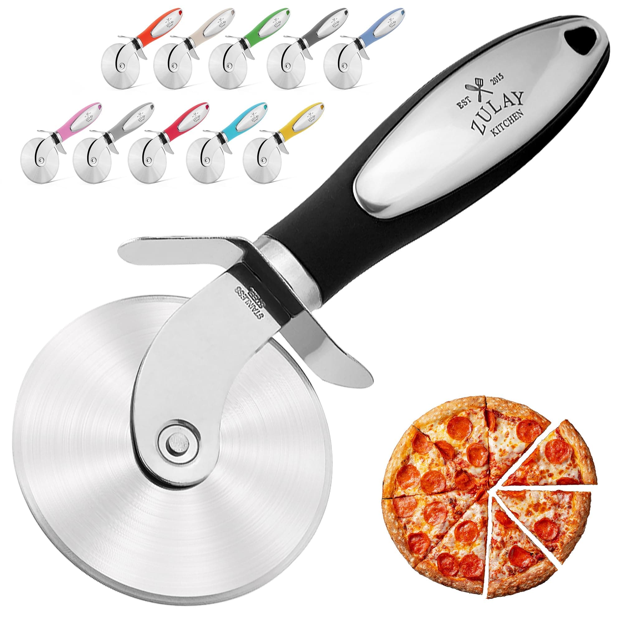Premium Pizza Cutter - Durable Stainless Steel Pizza Cutter Wheel - Easy-to-Clean, Easy-to-Use Pizza Slicer - Super Sharp with Non-Slip Handle - Dishwasher Safe Pizza Wheel (Black)