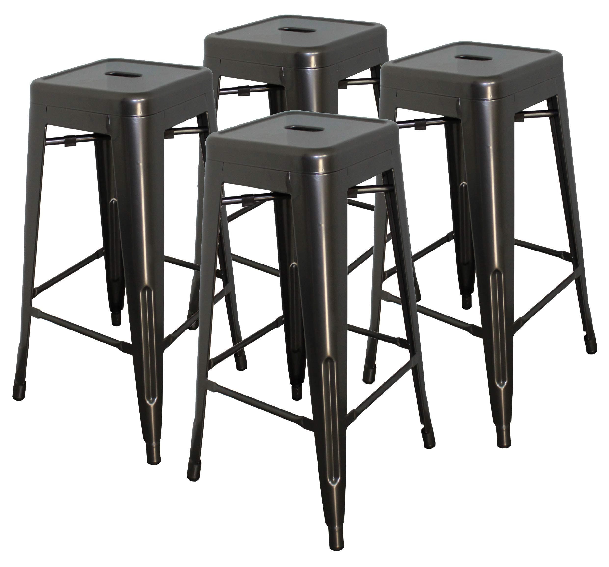 Hercke 30" Stacking Metal Bar Stool (4 Pack) Steel - Gunmetal Gray - Kitchen Island Counter Industrial Indoor Outdoor Backless Chair | by SafeRacks (30")