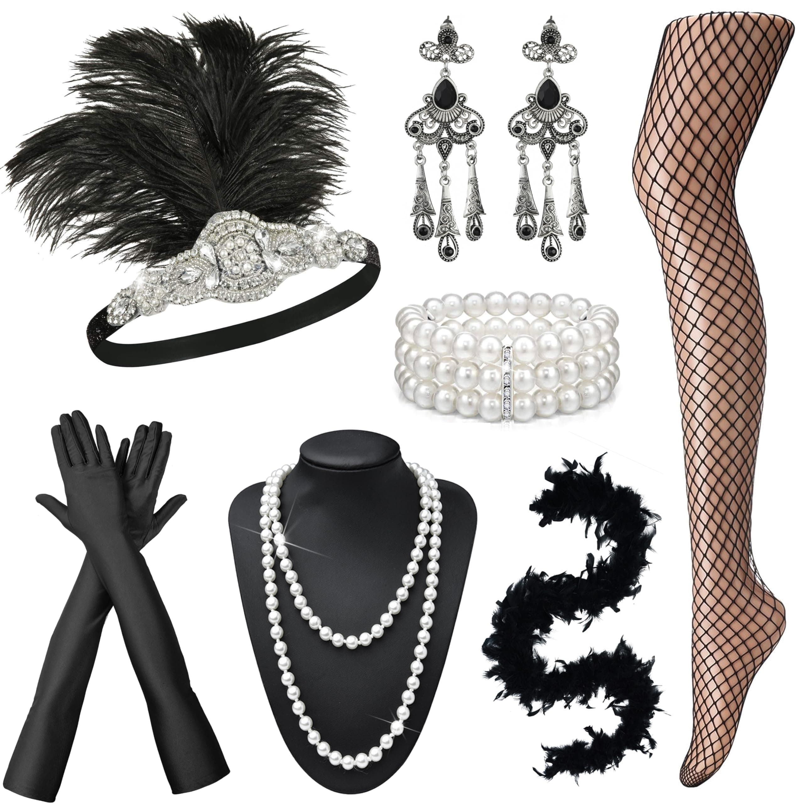 EIELO 1920s Great Gatsby Accessories Set for Women Headpiece Headband Flapper Roaring 20s Costume Accessories