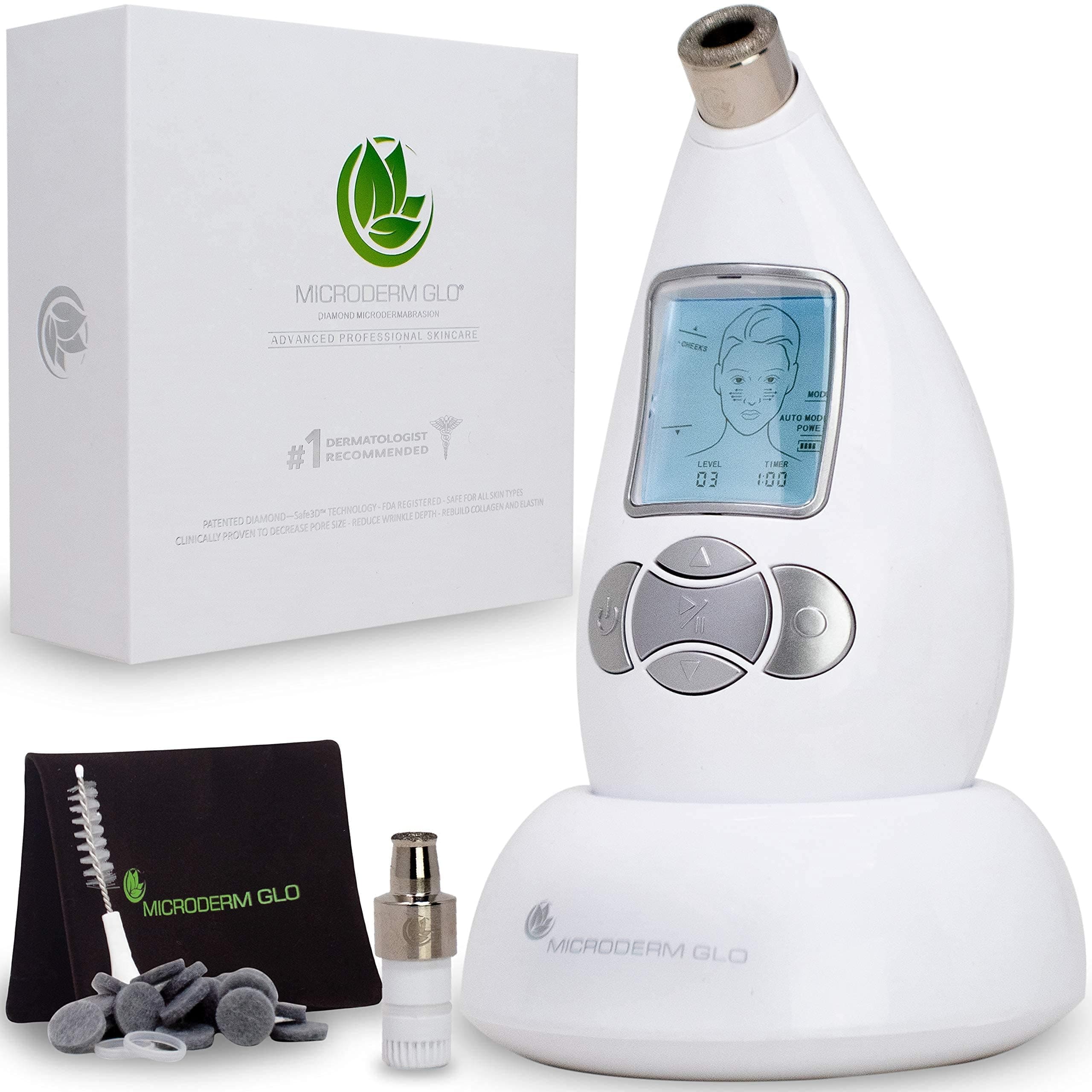 Microderm GLO Diamond Microdermabrasion System by Nuvéderm - #1 Advanced Home Facial Treatment Machine, Clinical Dermabrasion Anti-Aging Care, Perfect Blackhead Remover & Exfoliating Skincare Solution