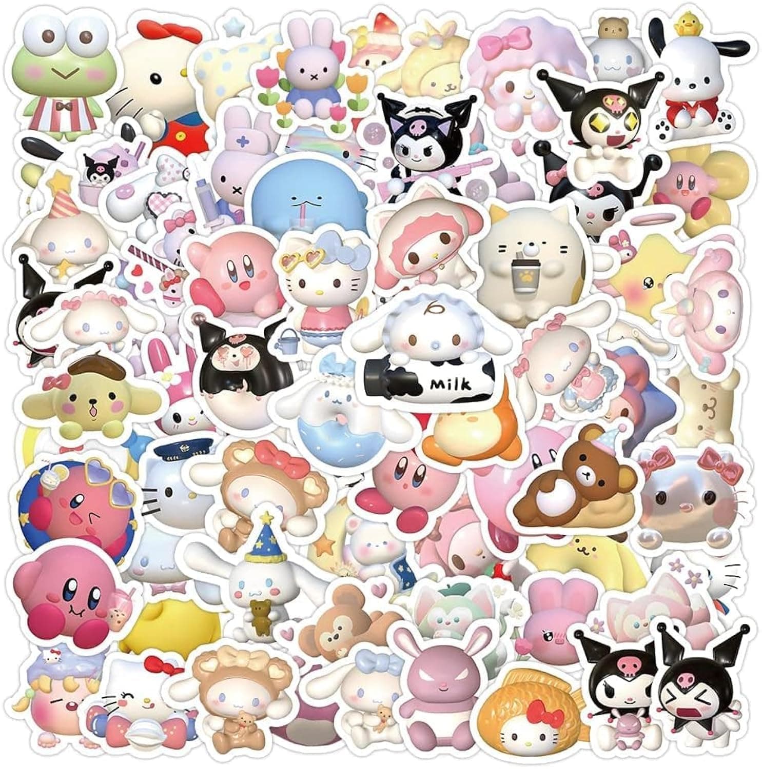 Sanrio 100pcs 3D Vinyl Stickers for Laptop, Cars, Phone, Water Bottle, Skateboard, Suitcase, Guitar, Pad - Cute Waterproof Vinyl Stickers for