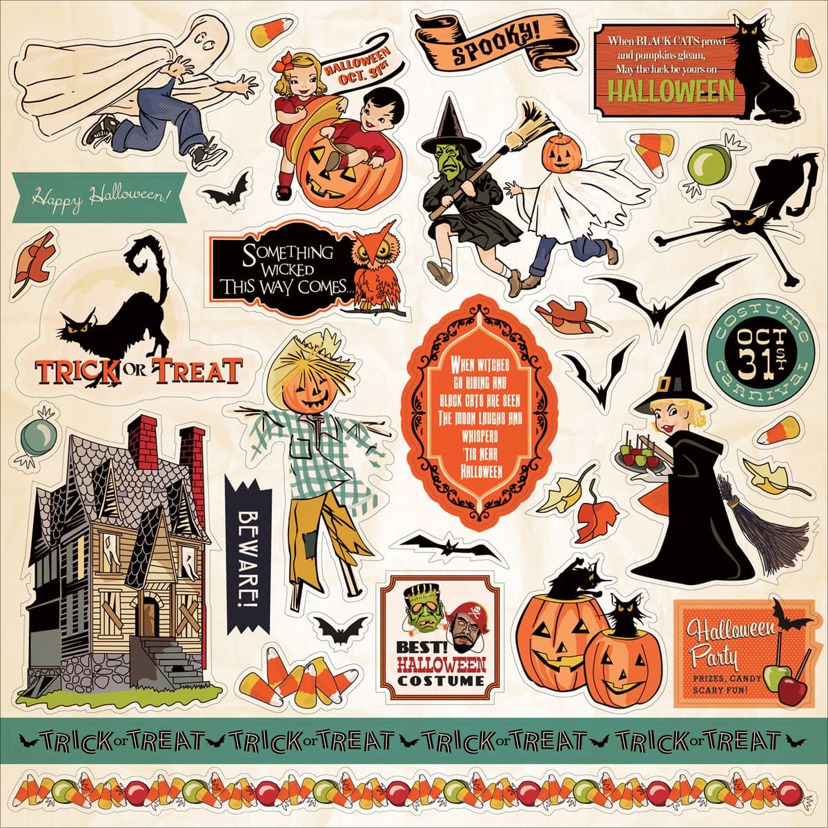 Carta Bella Trick or Treat Halloween Scrapbook Sticker Sheet
