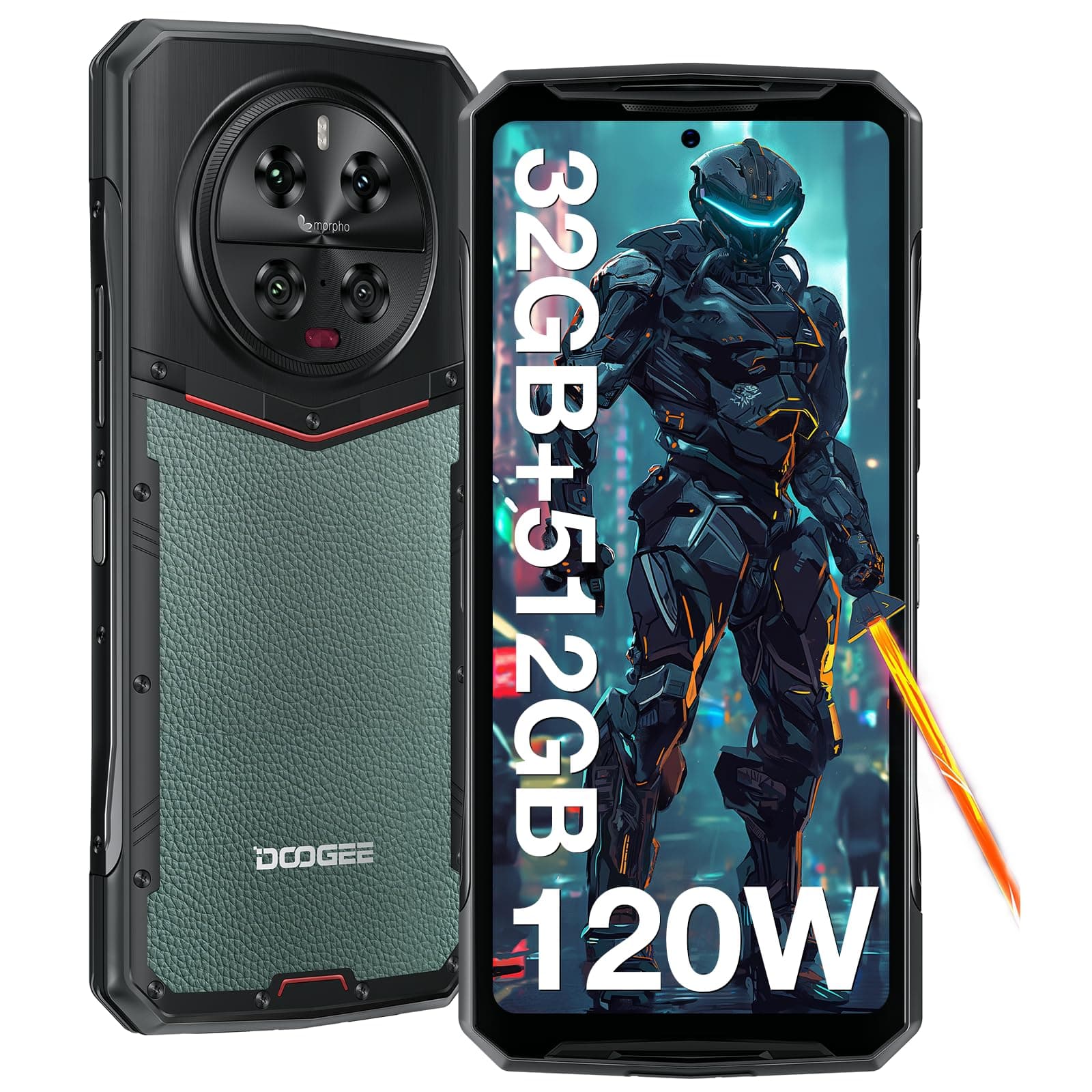DOOGEEDK10 Rugged Smartphone 5G,32GB+512GB,120W Fast Charging,6.67”120Hz 2.5K AMOLED Display Rugged Phone,50MP+64MP+50MP,Octa Core Waterproof Phone,Fingerprint,NFC/OTG