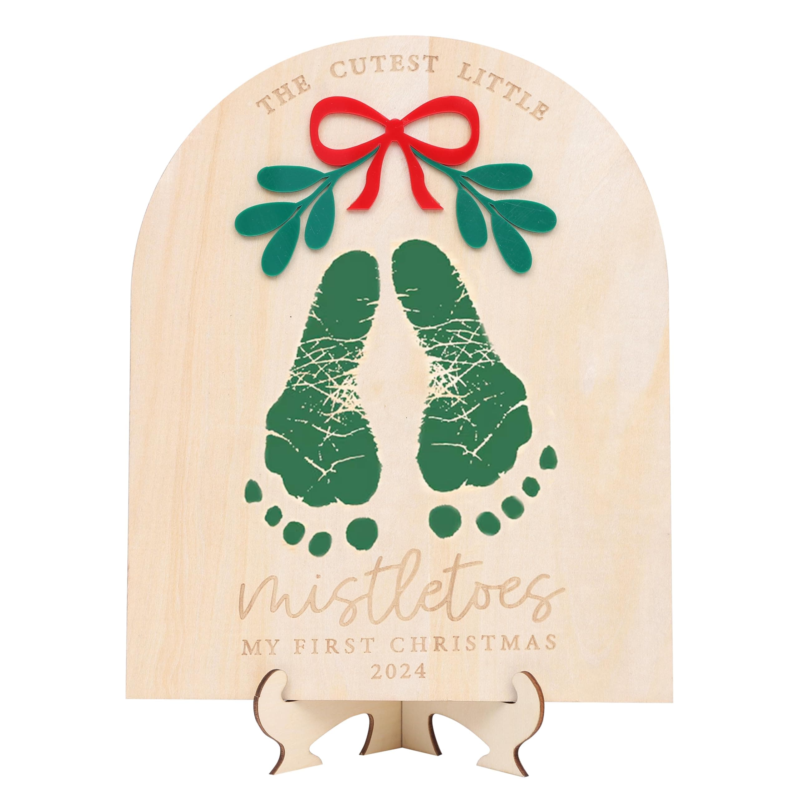 DIY Christmas Footprint Sign Board, Baby's First Christmas Mistletoes Sign, Wooden Kids Craft, Custom Children's Keepsake, Personalized Baby Christmas Decor (Black Mistletoe Footprint)