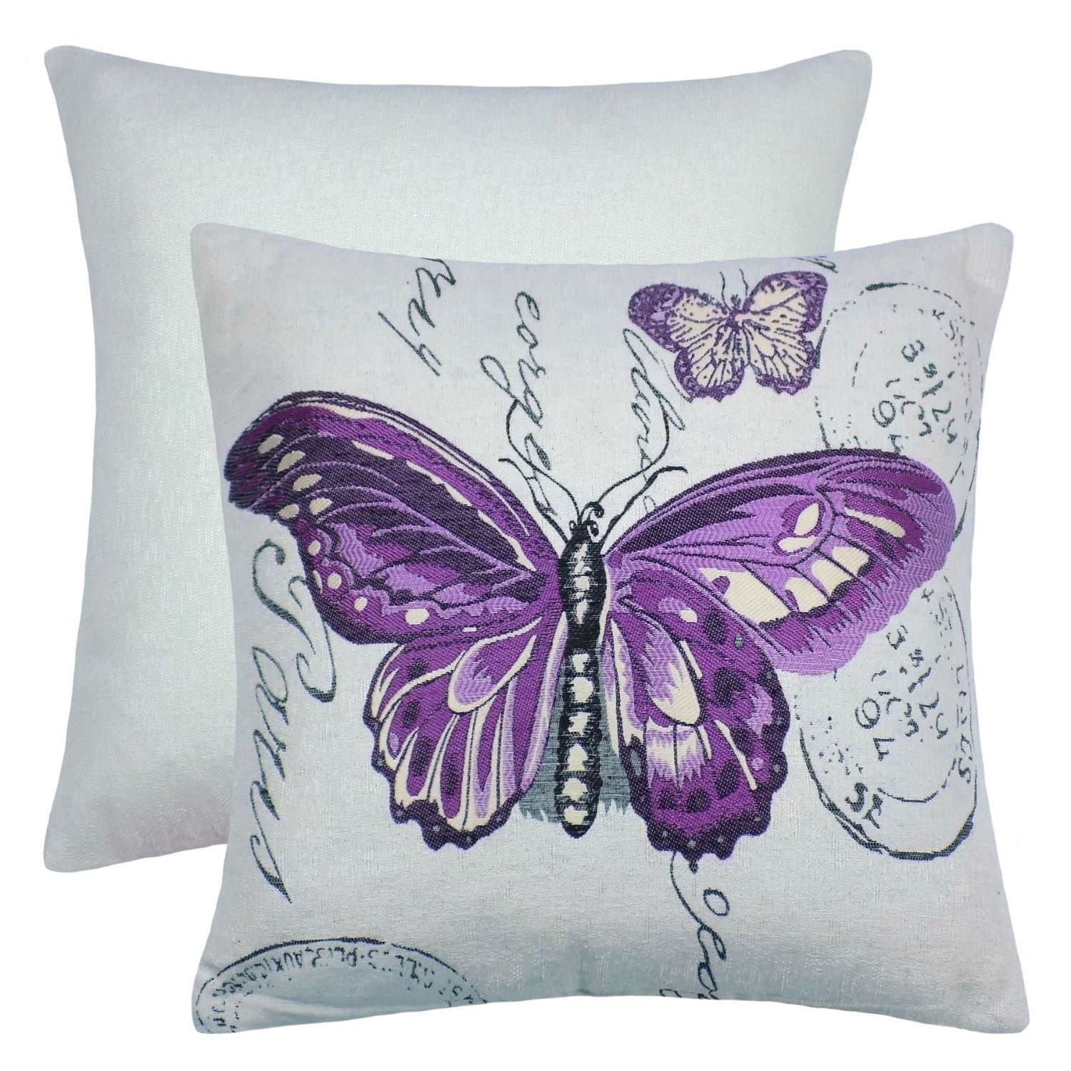 Cushion Cover Butterflies Stamps Purple Yellow Grey 18" Pillow CASE SHAM
