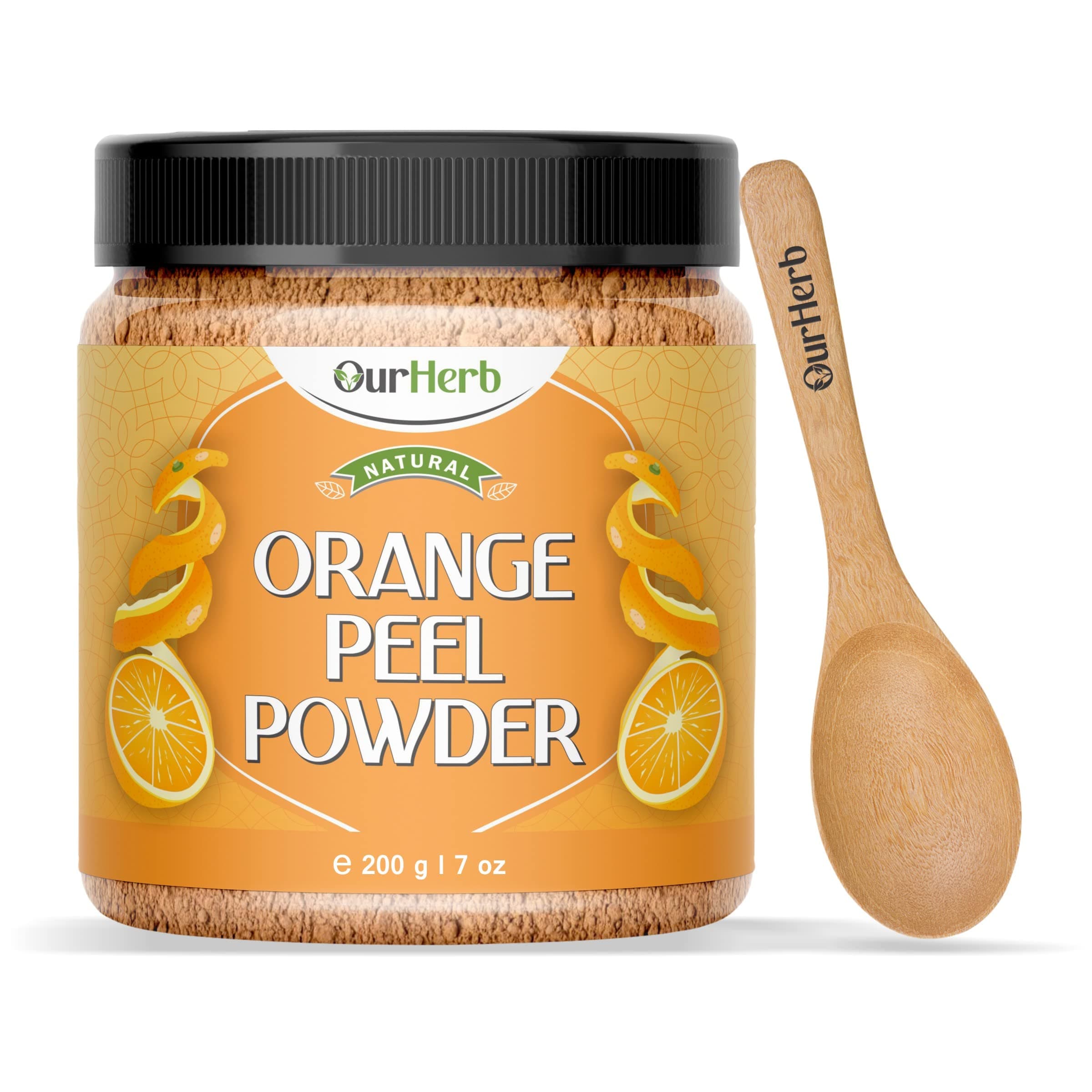 Pure & Natural Orange Peel Powder for Face Pack with Vitamin C & Antioxidants. Cruelty-Free, Vegan Formula for Skin with Wooden Spoon - 200g | 7 Oz