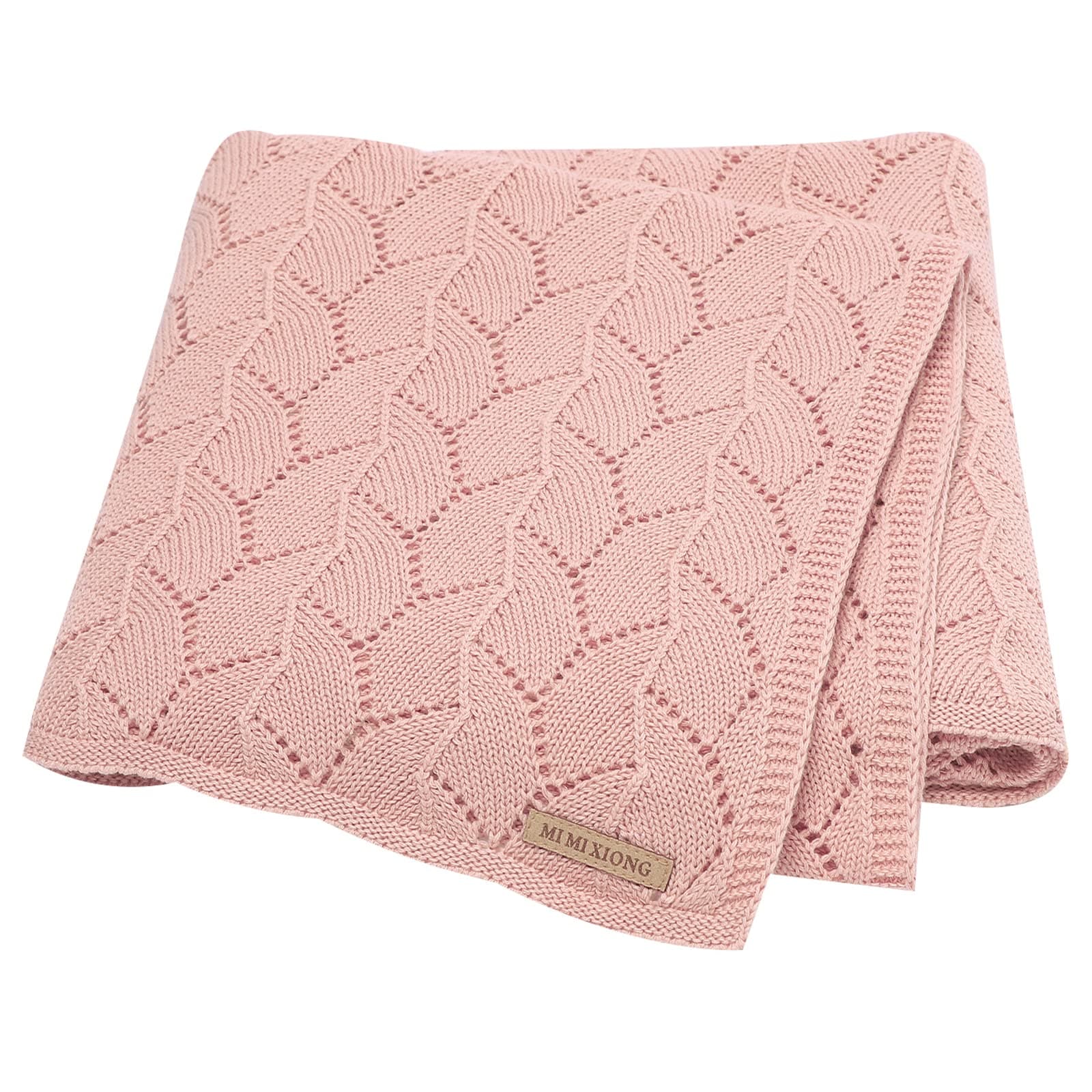 Cellular Blanket Baby 100% Cotton Knitted Soft Knit Crochet Blankets for Newborn Boy Girls Toddler 100x80cm Pink