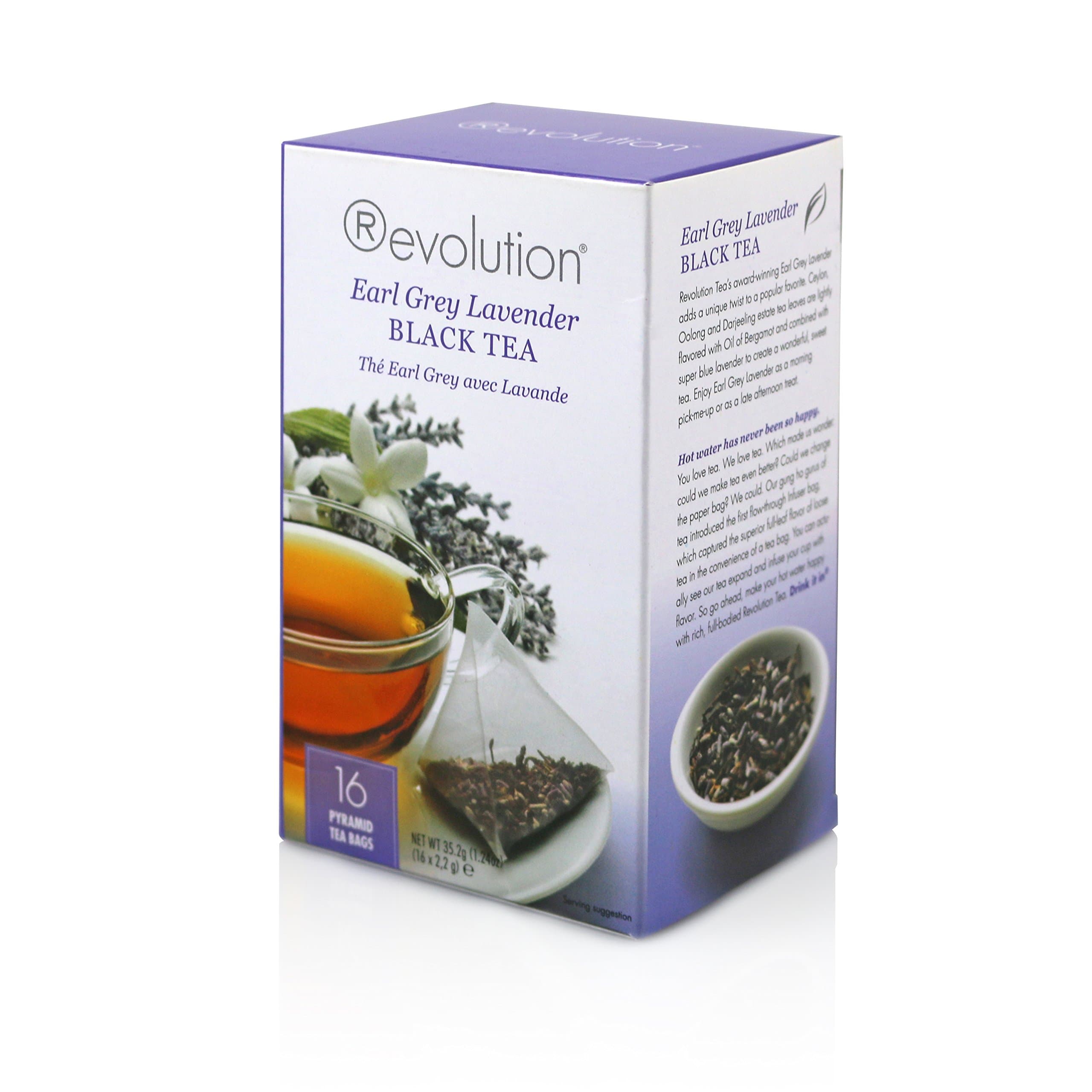 Revolution Earl Grey Lavender Tea - Whole Leaf Black Tea - 16 Pyramid Tea Bags