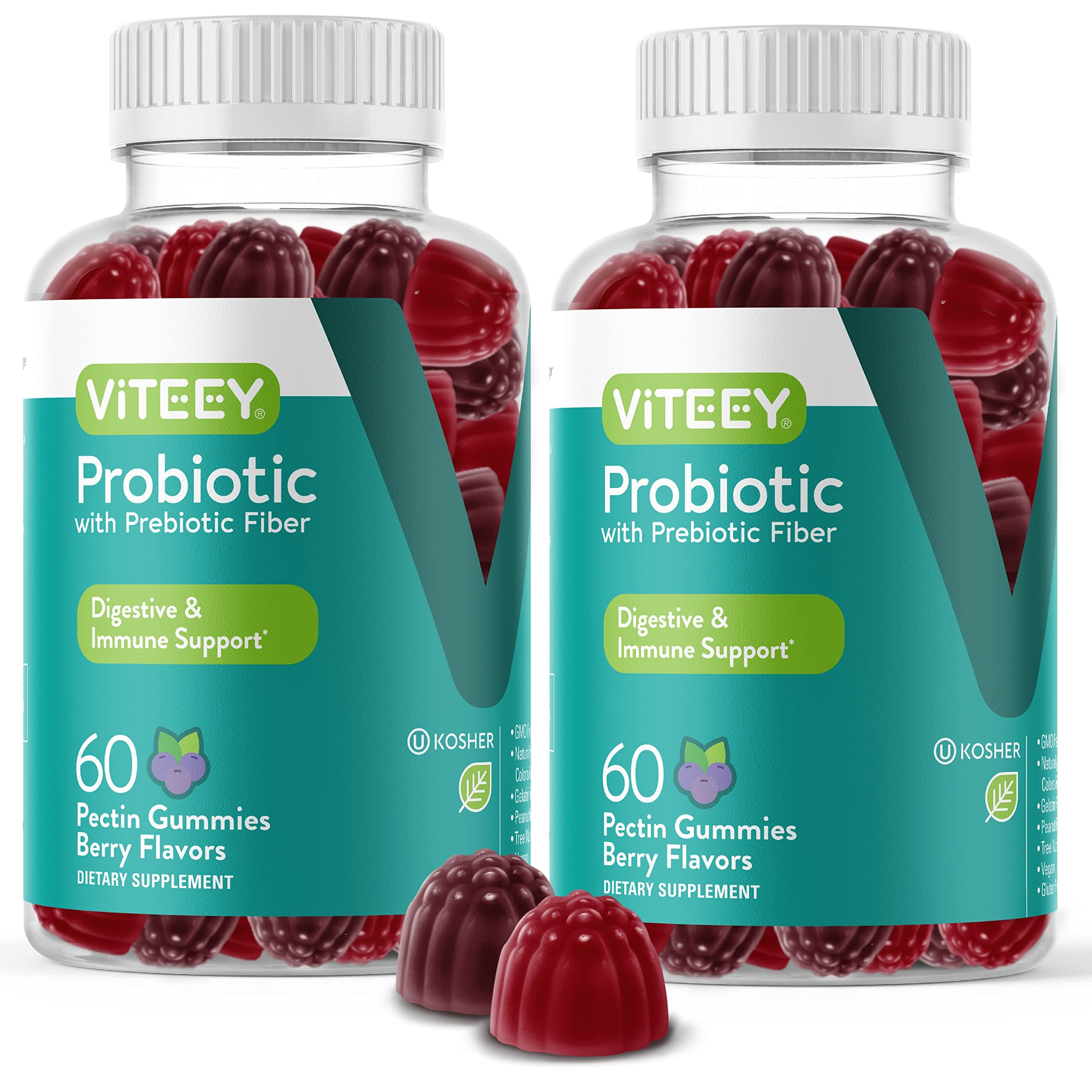 Probiotic Gummies with Prebiotics – Gut Health Supplements for Digestive Health – 2 Billion CFUs – Vegan, Gluten-Free – 120 Count
