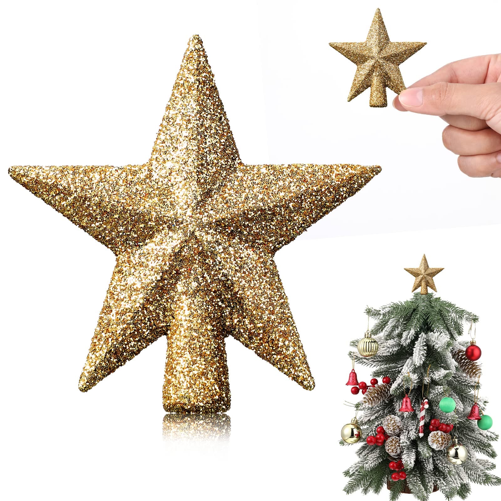 Hanaive Valentines Tree Topper Mini Star Small Treetop for Christmas Tree Star Ornaments Decorative for Home Xmas Holiday Party(Gold,2.36 Inch,Glitter)