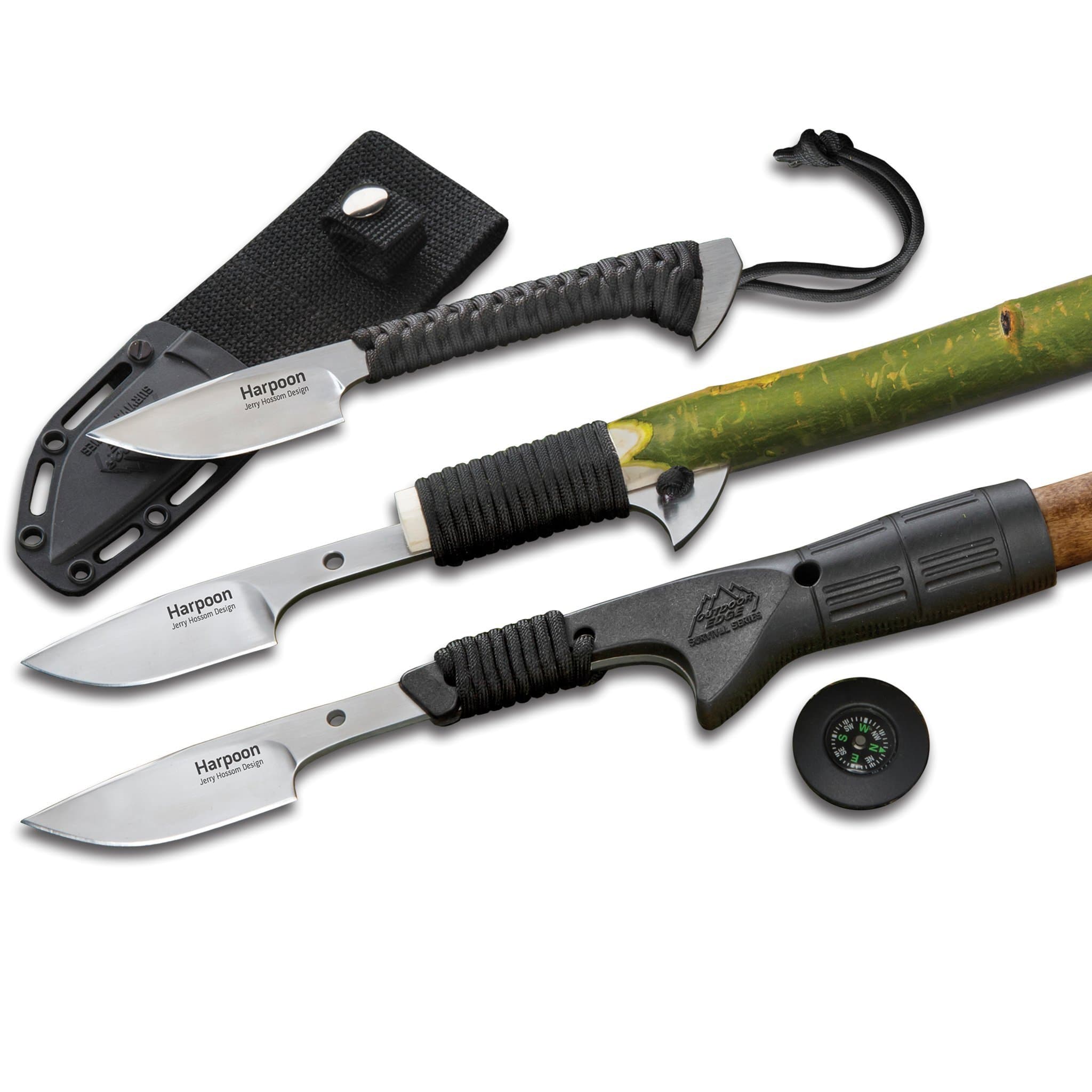 Outdoor Edge Harpoon - Tactical Survival Outdoor Knife with Paracord Wrapped Handle with Threaded Blade Holder that Screws onto a Standard Broom Handle - Includes Nylon Belt Sheath