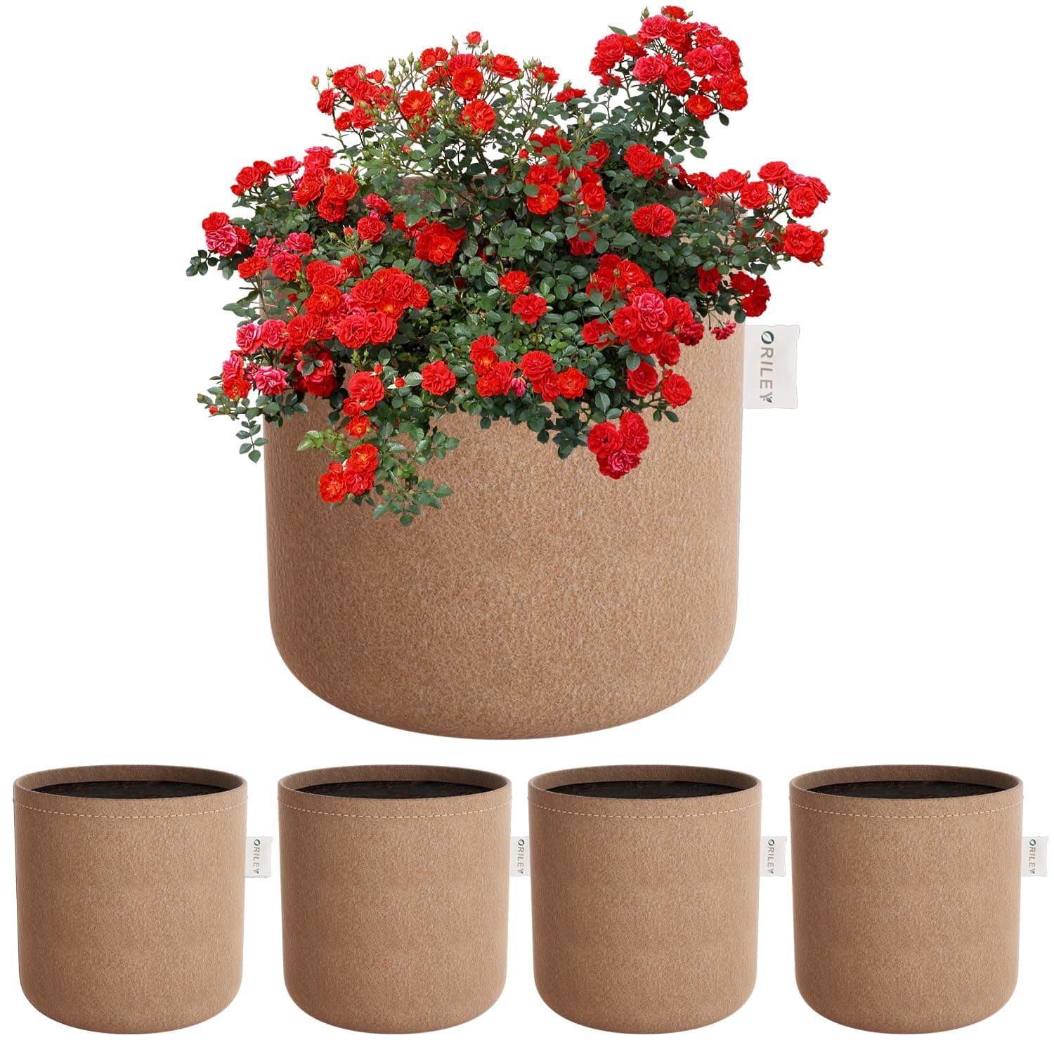 ORILEY Grow Bag Heavy Duty Geo Fabric Plant Pot Lightweight Bags Ideal for Gardening Balcony Terrace (Beige, Round, 300 GSM 6 x 6 inch Pack of 5)