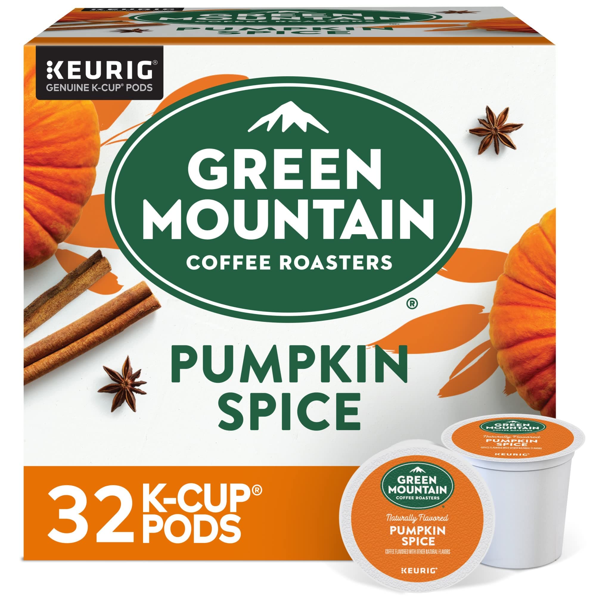 Green Mountain Coffee RoastersPumpkin Spice, Single-Serve Keurig K-Cup Pods, Flavored Light Roast Coffee Pods, 32 Count