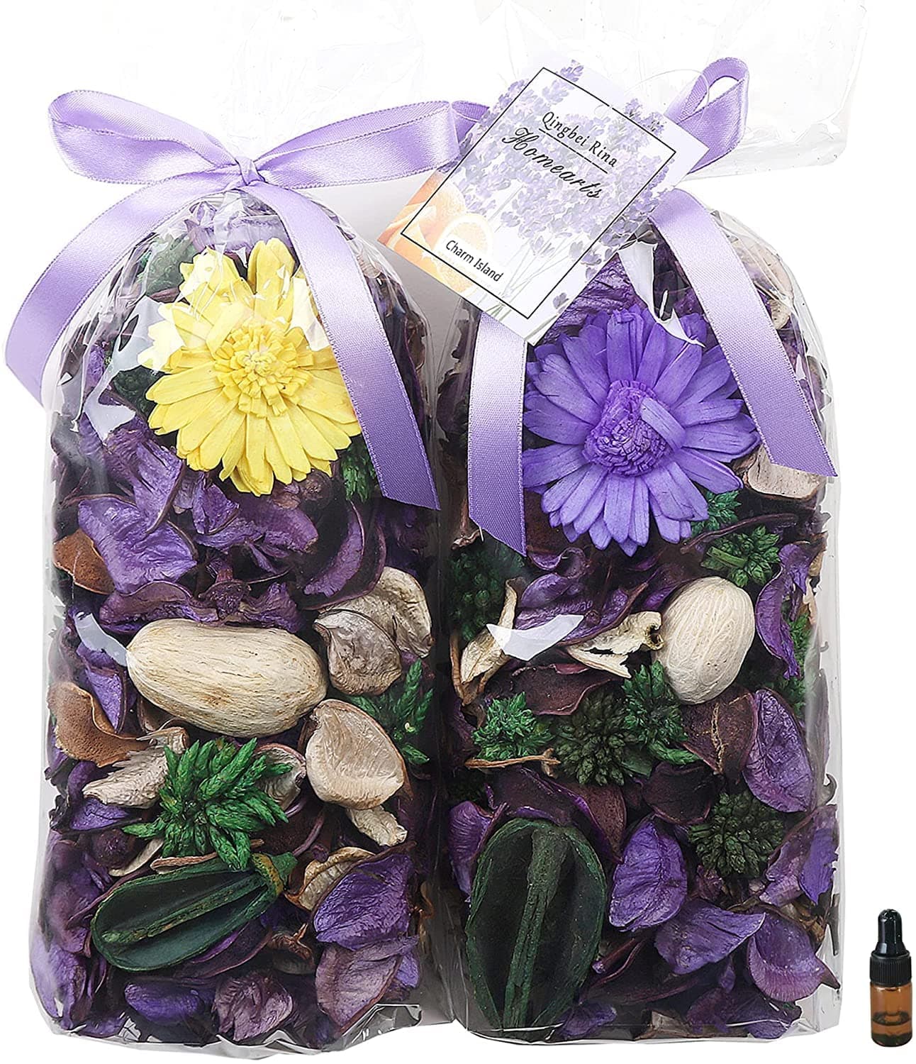 Spring Potpourri Bags, Purple Decorative Potpourri Bowl Filler, Lavender Scented Dried Flowers, Home Fragrance Sachet,2 Bags/8.4oz