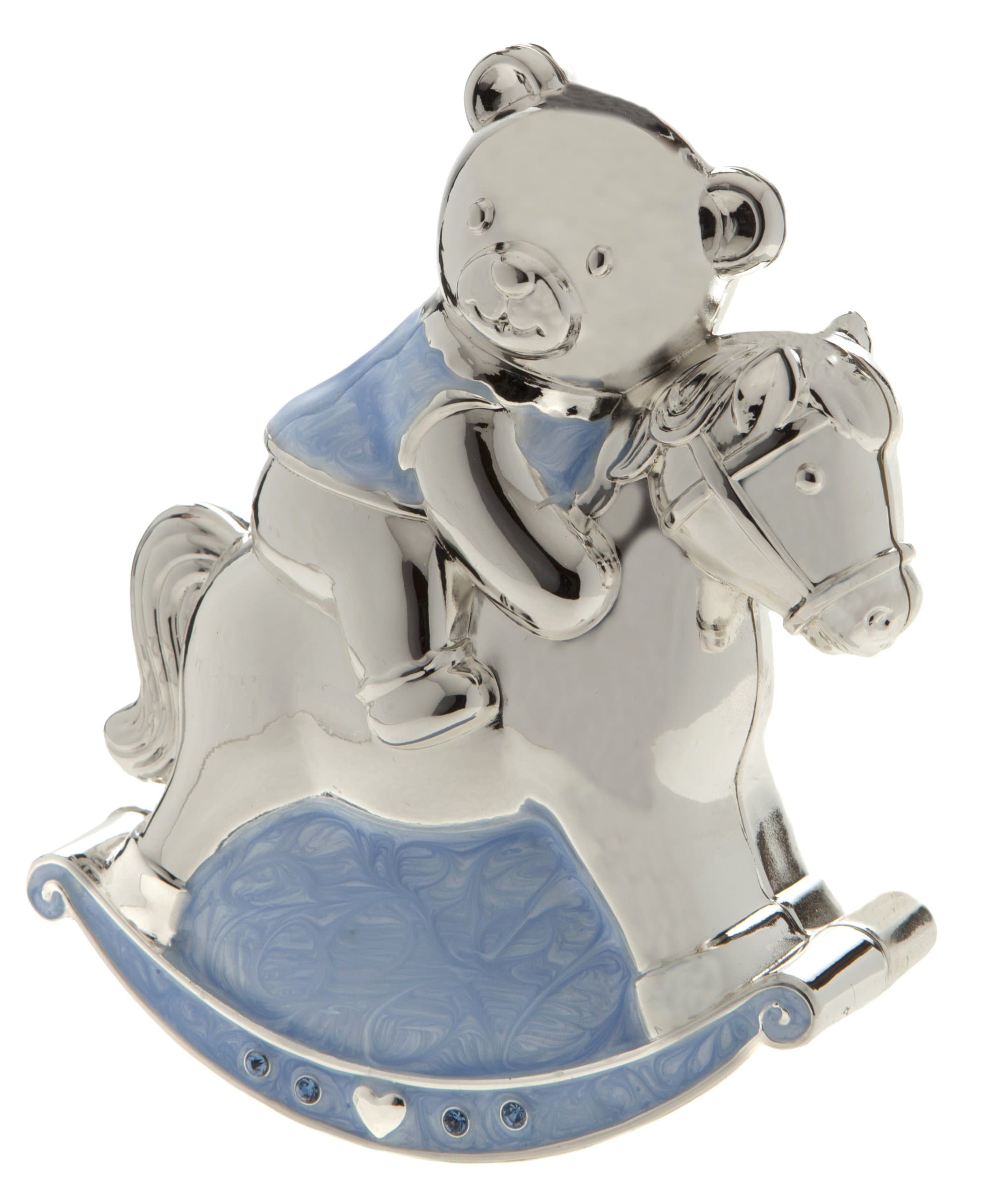 Silver Plated Boy and Girl Rocking Horse Money Box (Blue)