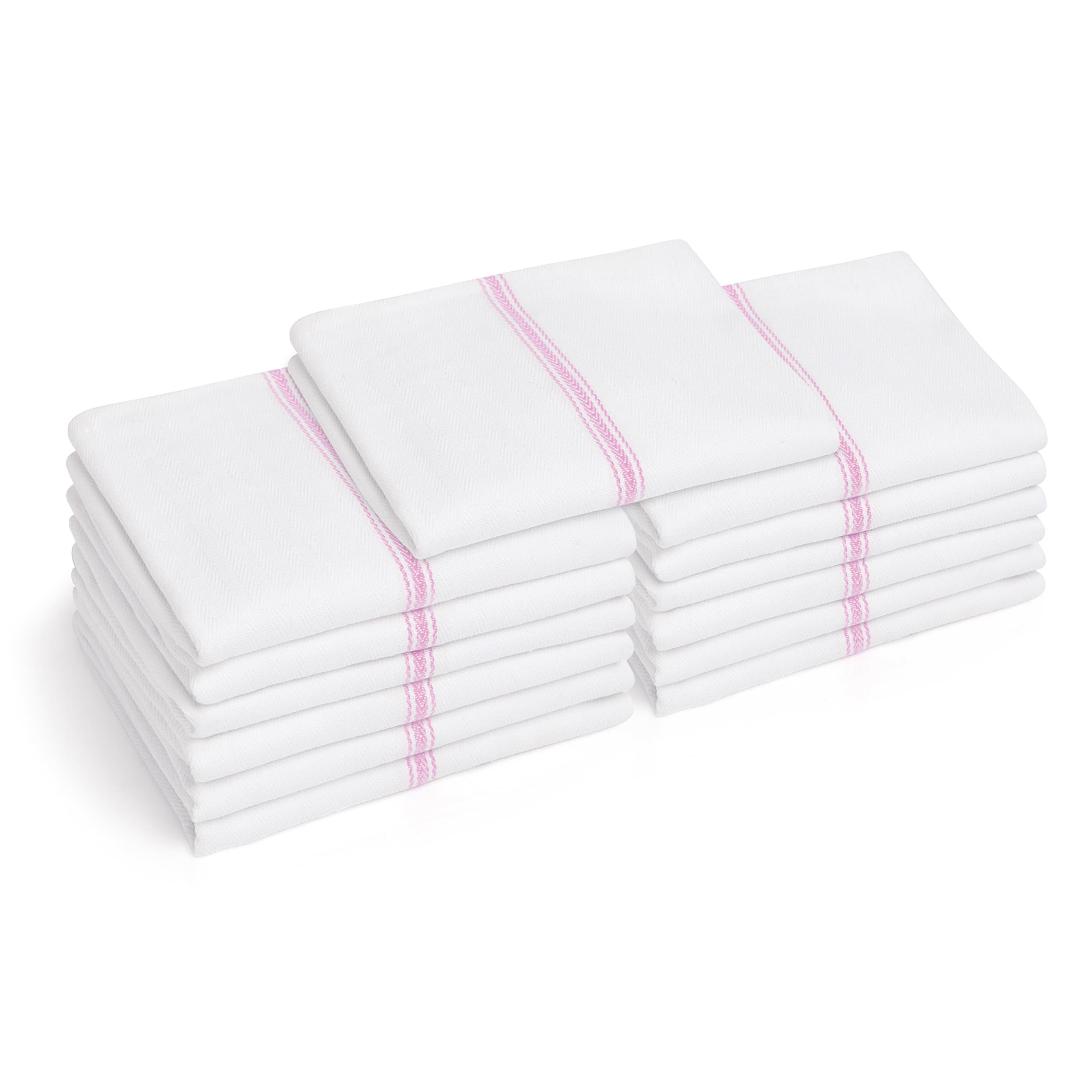 13 Pink Kitchen Dish Towels - 27" x 14" 2-ply Commercial Grade Absorbent 100% Cotton Kitchen Towels - Classic Herringbone Tea Towels