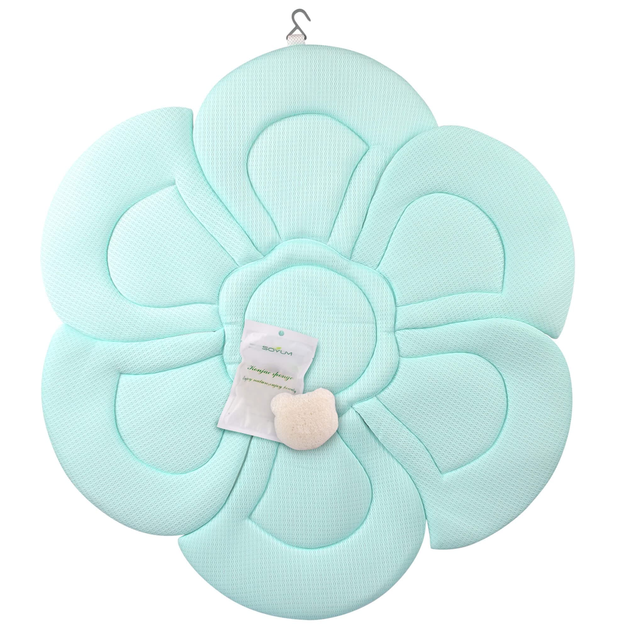 Organic Baby Bath Pillow - Konjac Sponge Included, Blooming Flower for Infant Bathing in Sink, Bathtub or Plastic Bather to Cushion Their Newborn Skin.