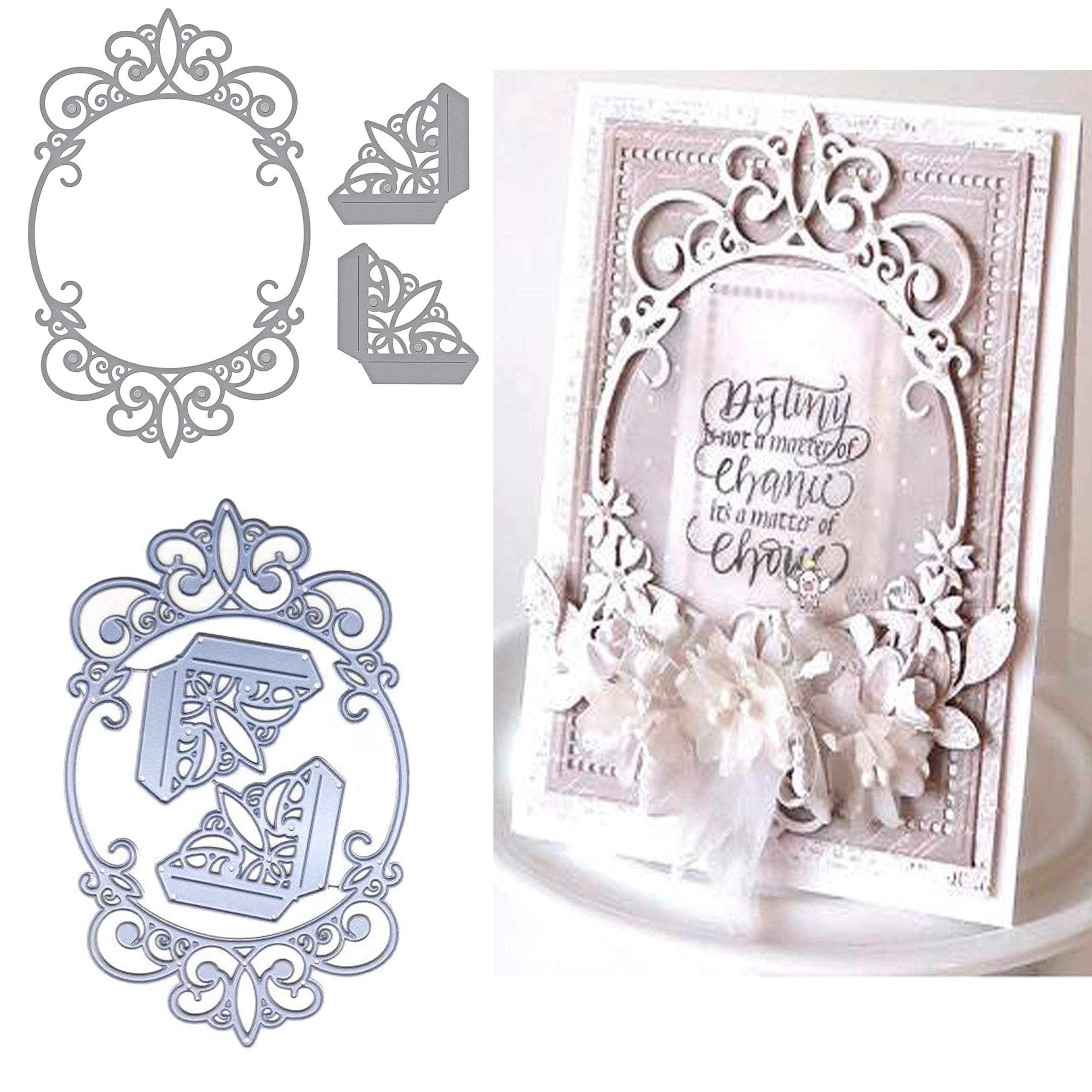 CoutureBridalOval Frame Metal Die Cuts,Wedding Lace Corner Border Cutting Dies Cut Stencils for DIY Scrapbooking Photo Decorative Embossing Paper Dies for Scrapbooking Card Making