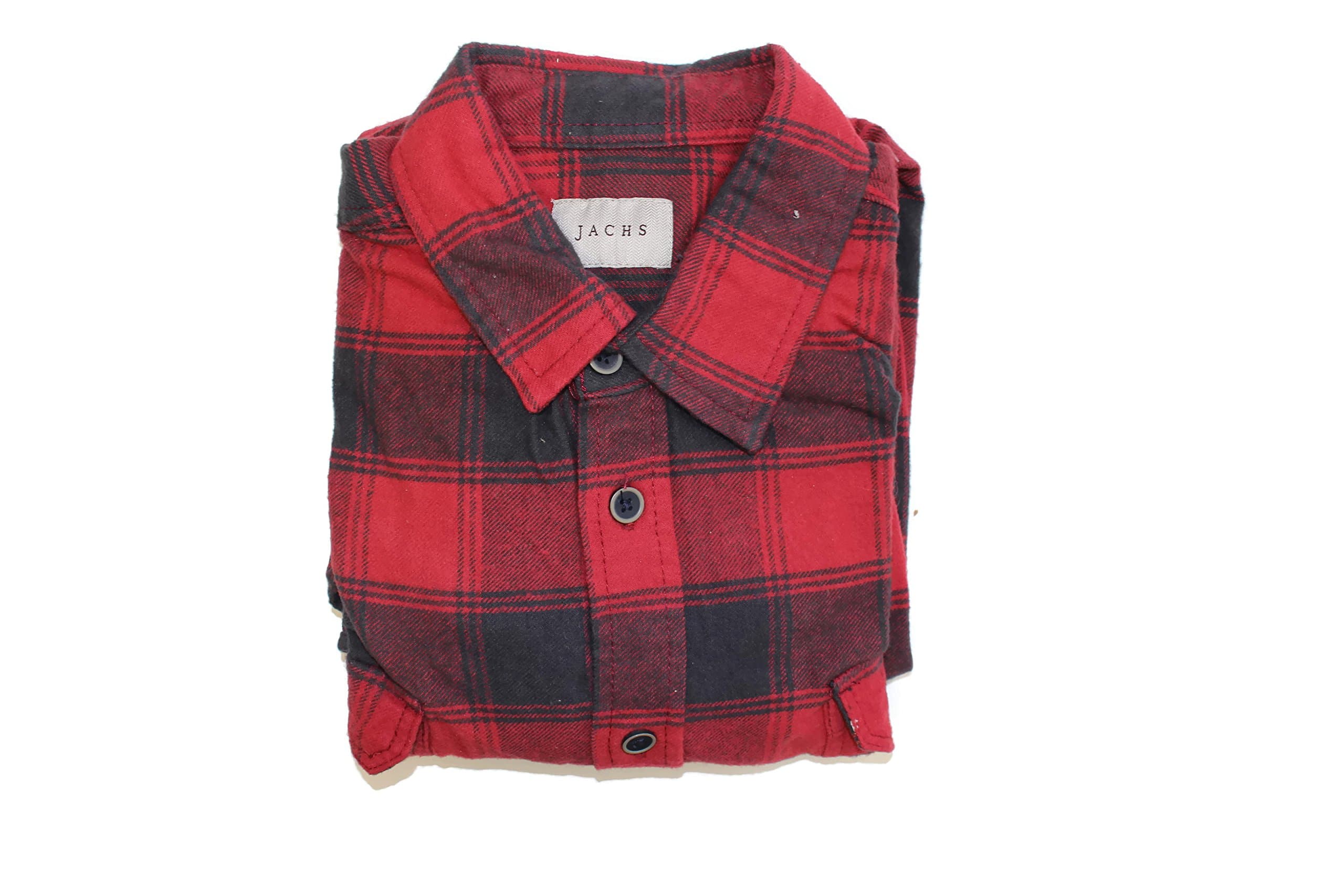 Jachs Men's 9oz Cotton Flannel Brawny Flannel Shirt Button Down (XX-Large, Red/Grey)