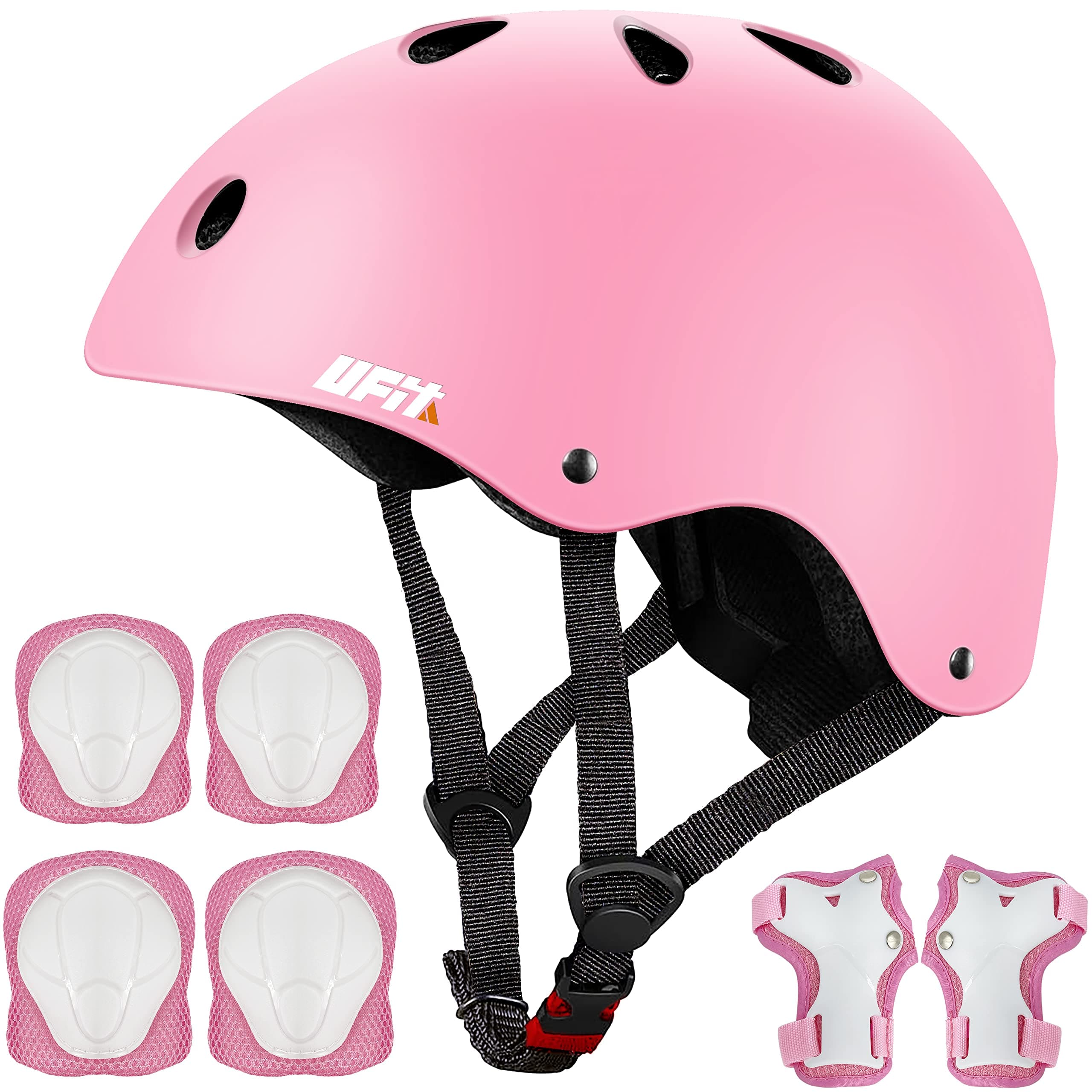 Kids Protective Gear Set and Helmet,Boys Girls Adjustable Helmet with Pads Set Knee Elbow Pads and Wrist Guards for Roller, Scooter, Skateboard, Bicycle for 3-8 Years Old Kids (Pink)
