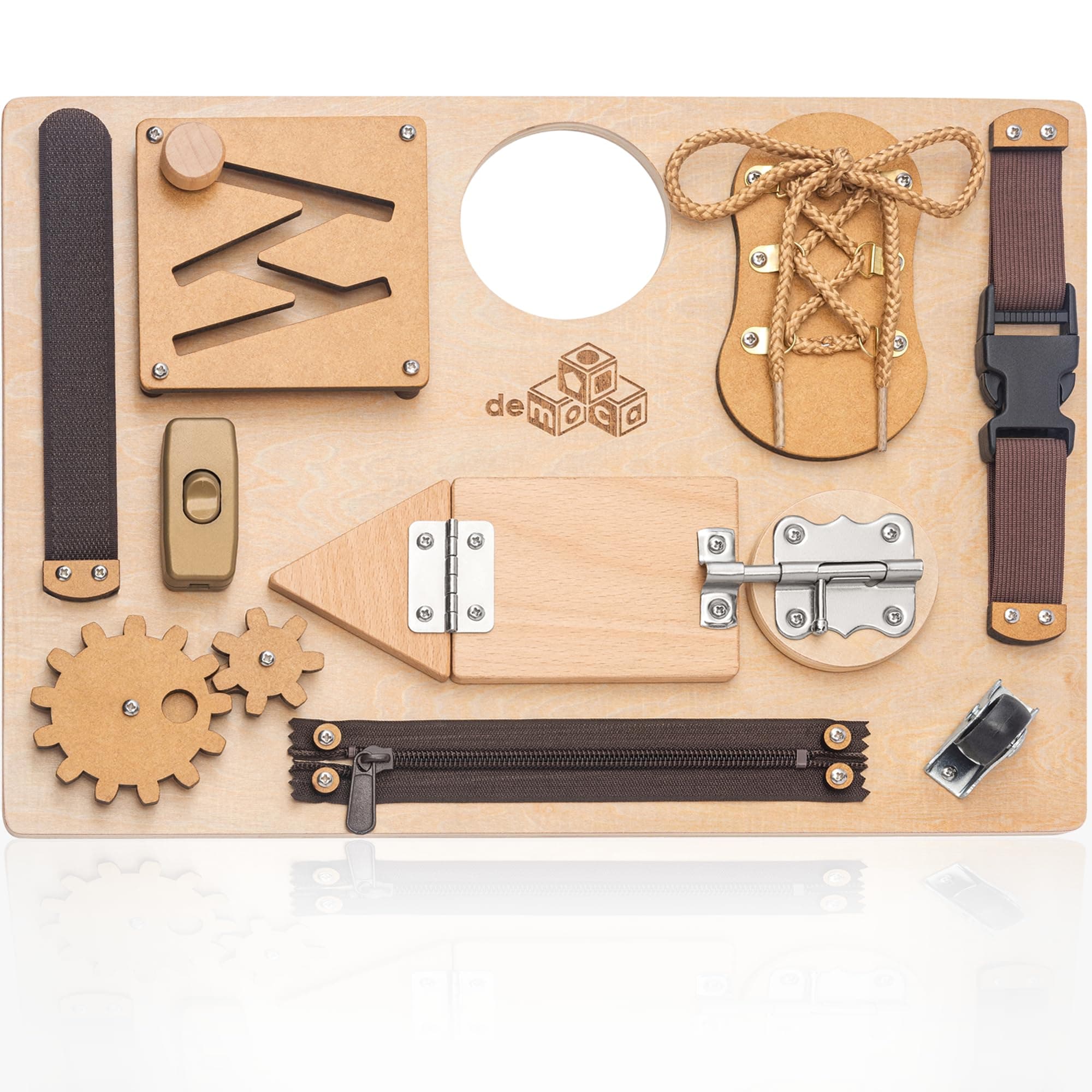 Sensory Busy Board for Toddlers, Premium Wooden Toddler Busy Board for 1 2 3 Year Old with 10 Educational Activities for Fine Motor Skills, Fidget Activity Toy for Travel