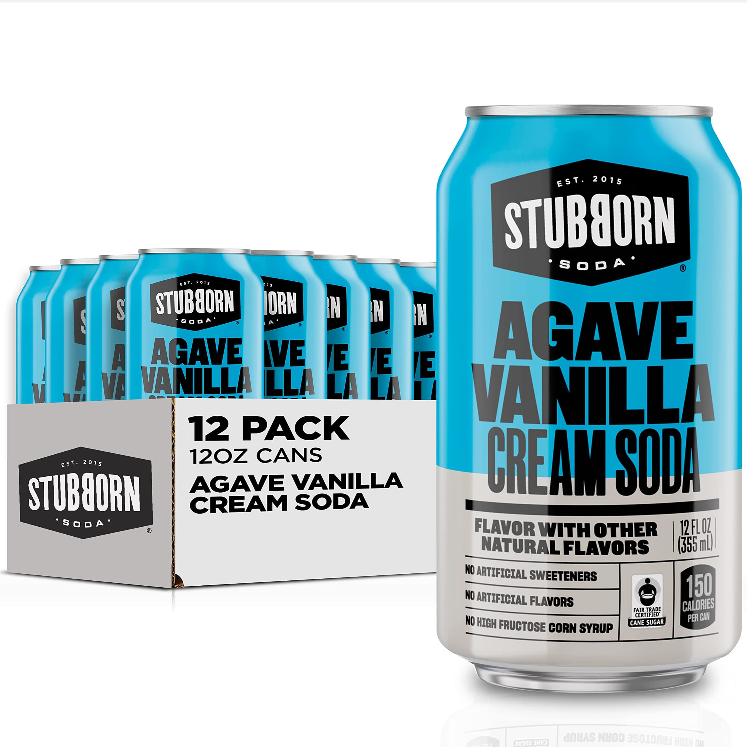 Stubborn Soda, Agave Vanilla Cream Soda, 12 Fl Oz Cans (Pack of 12)