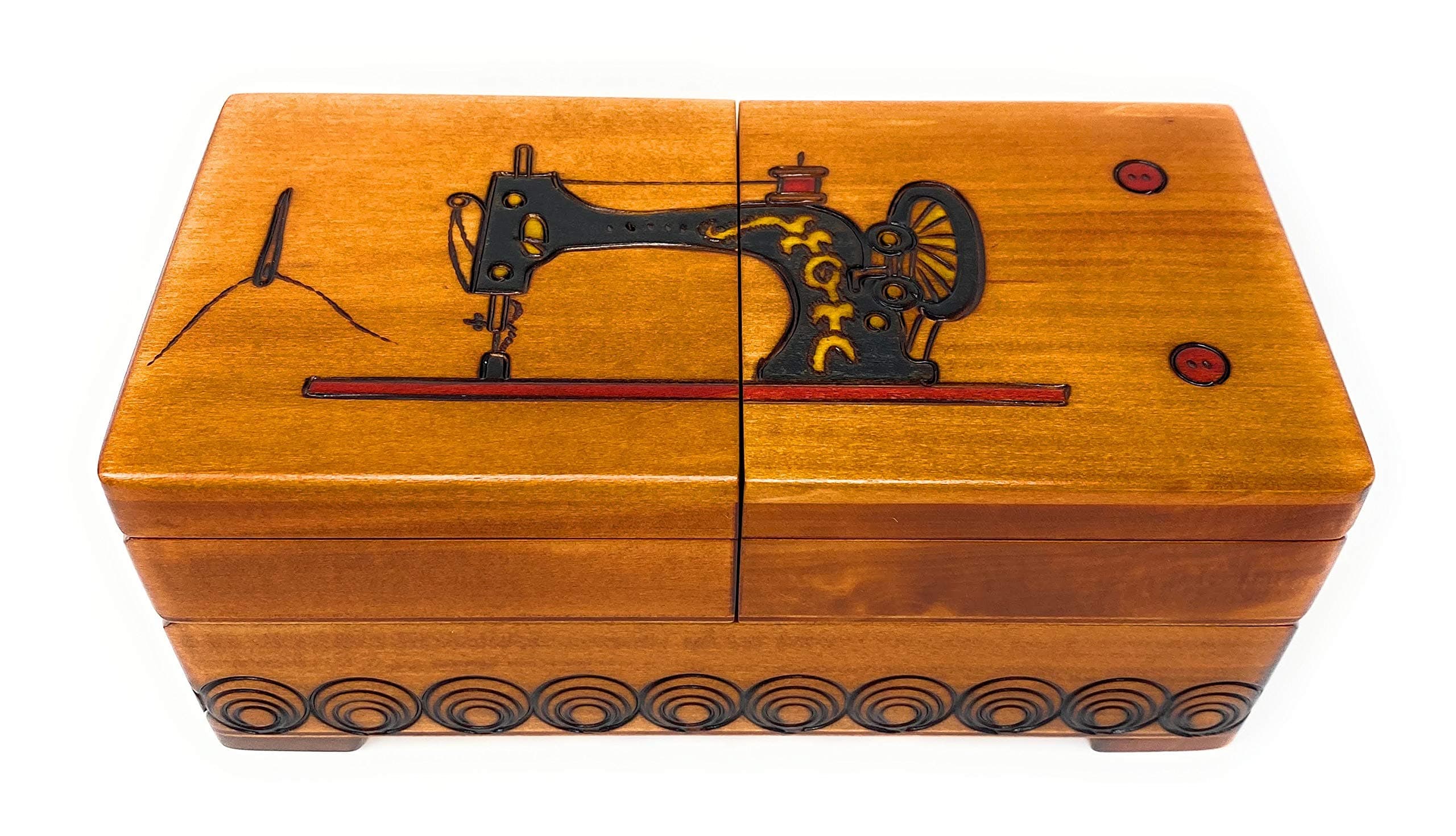 Sewing Wood Box, Sewing Machine Poland Handmade Wood Keepsake