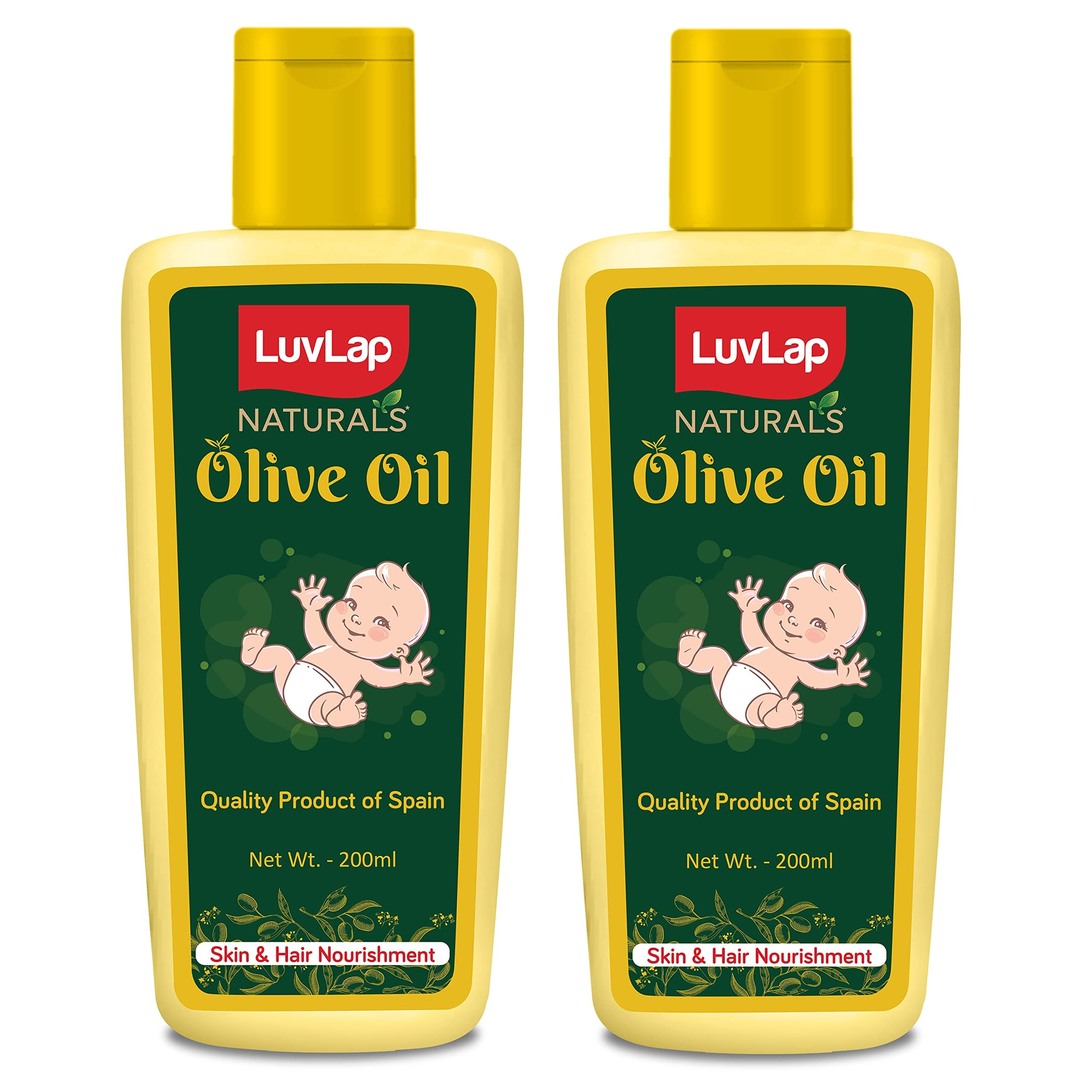 LuvLap Naturals Baby Body Massage Olive Oil, Spanish Premium Olive Oil, Enhances Bone & Muscle Strength (200 ml)(Pack of 2)