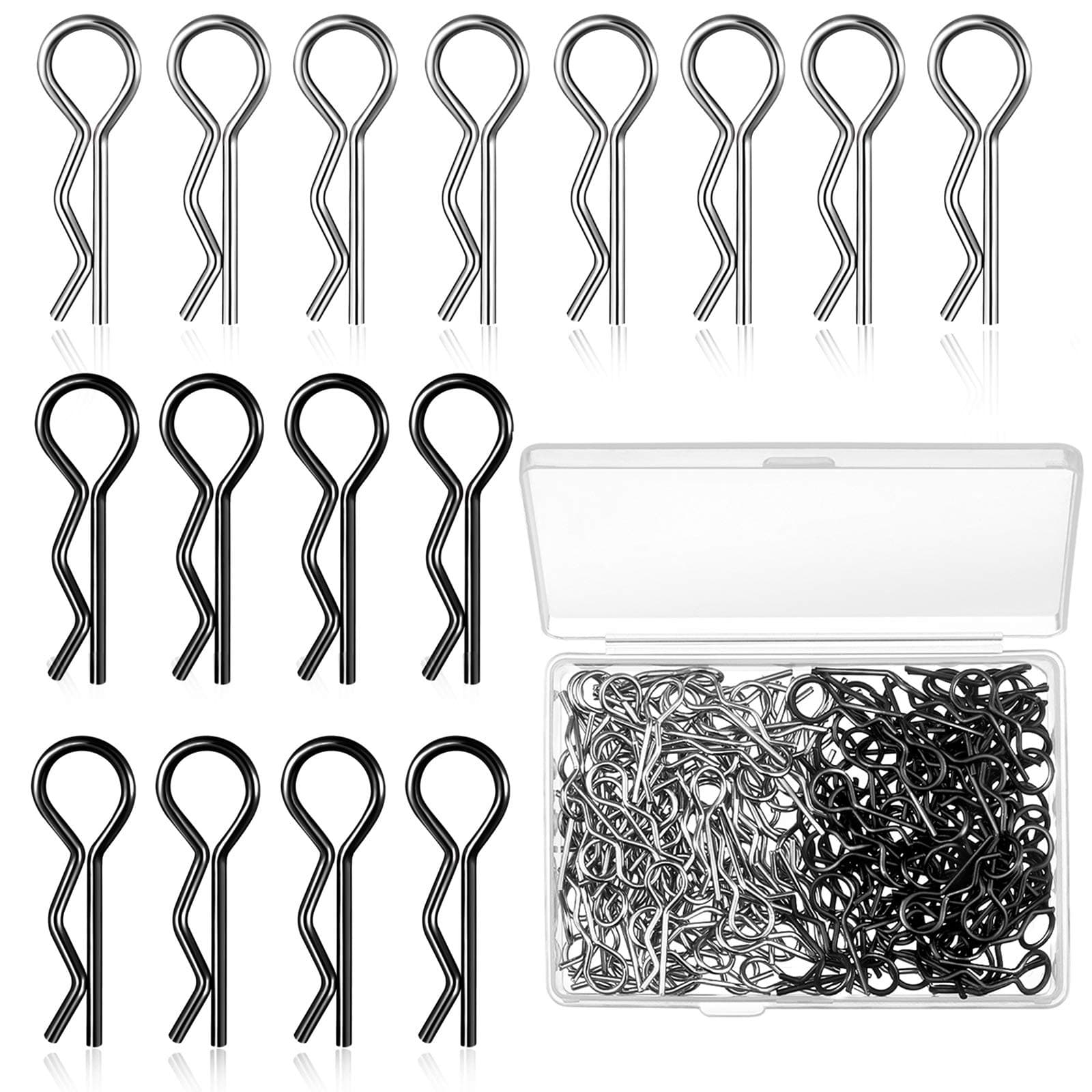 BBTO 120 Pieces Universal RC Body Clips Car Clips Silver and Black Stainless Steel R Clips for All 1/10 1/12 Scale Redcat HPI Himoto HSP Exceed RC Car Parts Truck Buggy Shell Replacement
