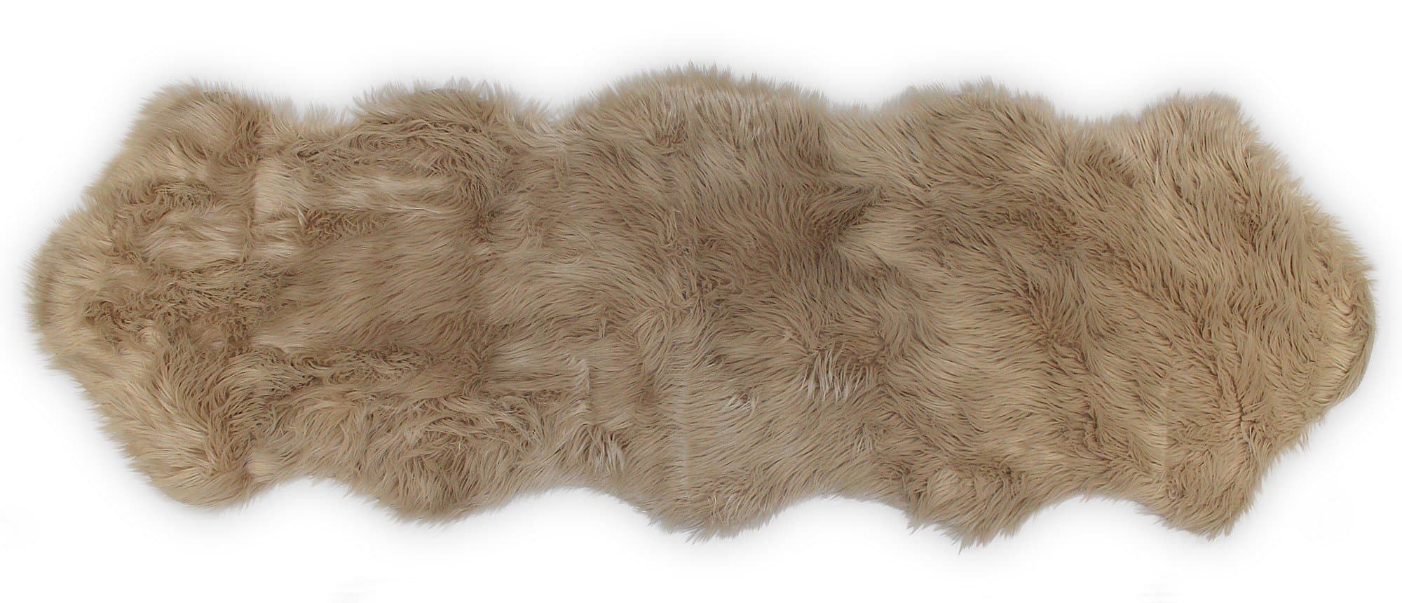 Faux Fur Sheepskin Rug Duo, Soft, Plush, Premium High-Pile Accent Rug for Bedrooms, Hallways & Living Spaces, Warm & Cozy, Decorative, Faux Leather Backing, 23" x 73", Brown