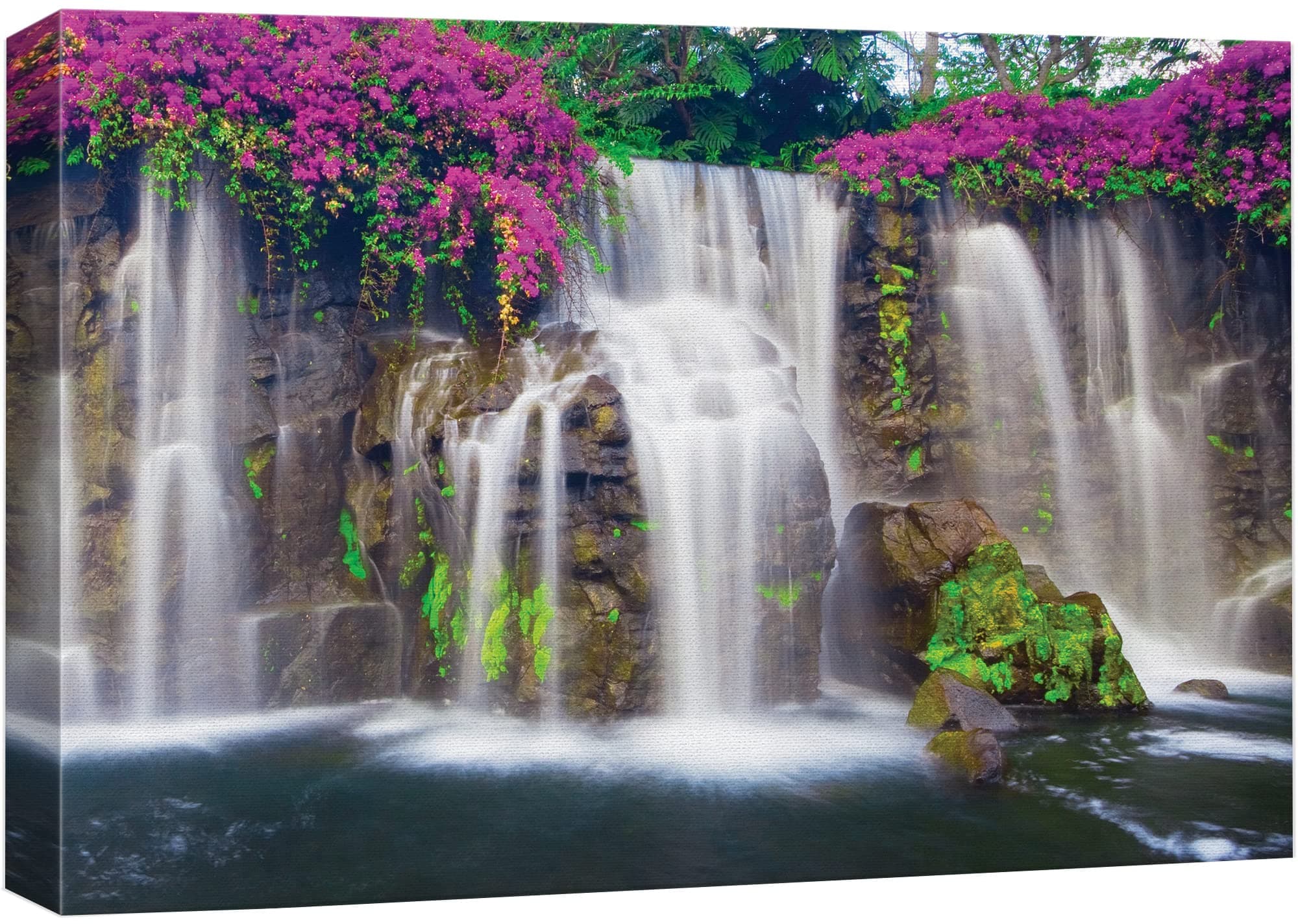 Misty Waterfall Picturesque Flowers - Canvas Art Home Art - 32x48 inches