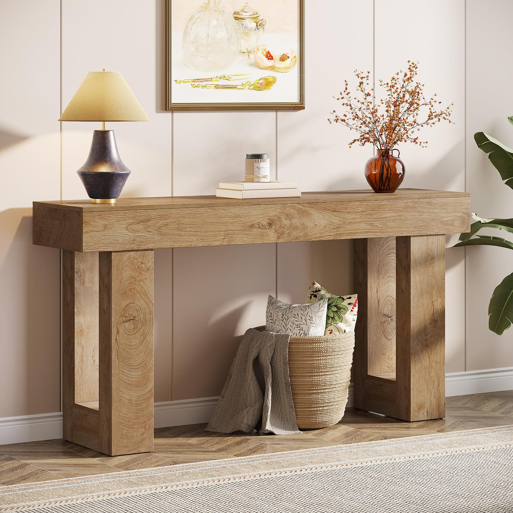 Tribesigns 160cm Long Console Table, Wooden Rectangular Sofa Table Behind The Couch, Farmhouse Entryway Table for Entrance, Hallway, Living Room (Natural)