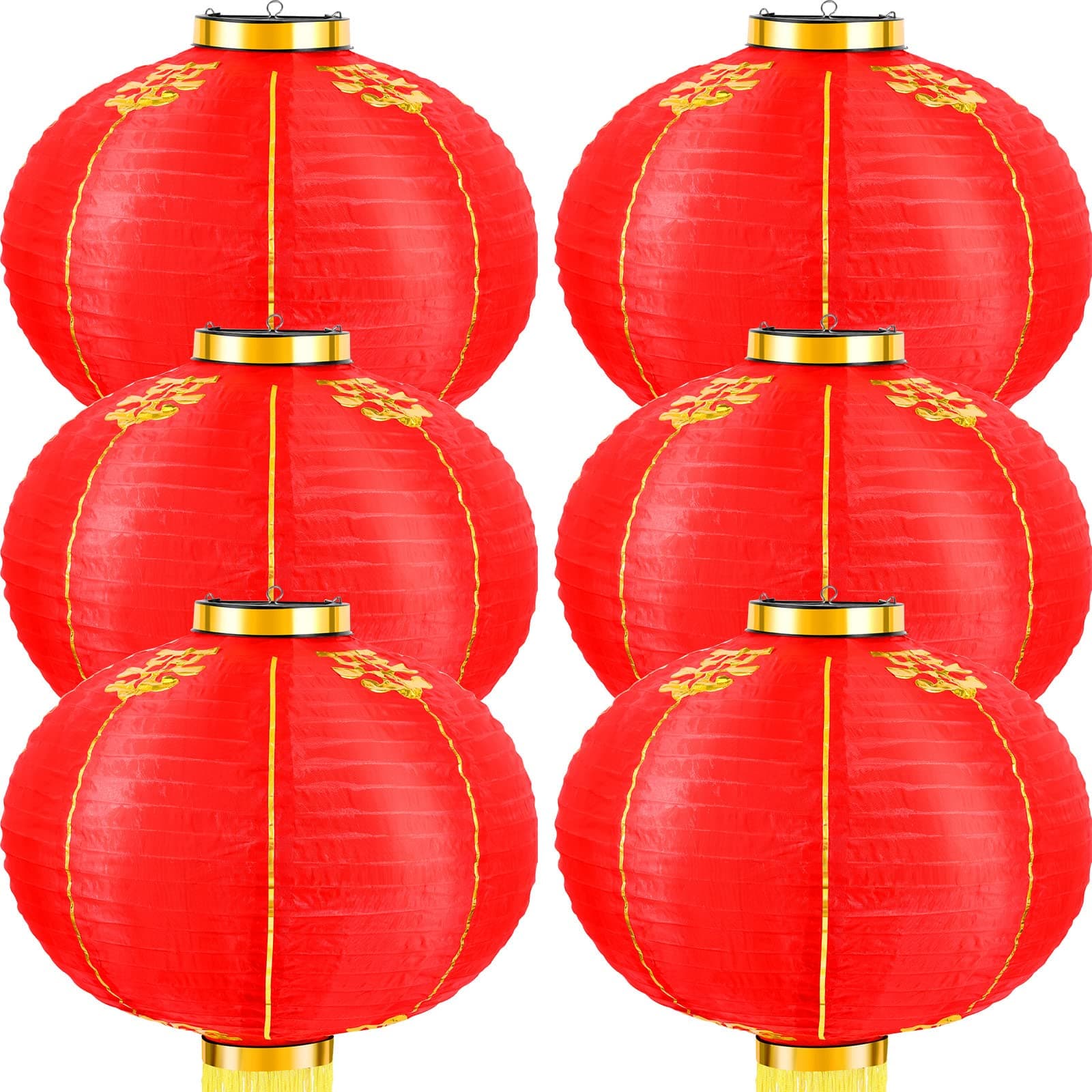 Hortsun 6 Pcs Chinese Red Lanterns Chinese New Year Hanging Decorations Red Silk Lanterns with Golden Tassel for Spring Festival Celebration Wedding Party Decorative(16 Inch)