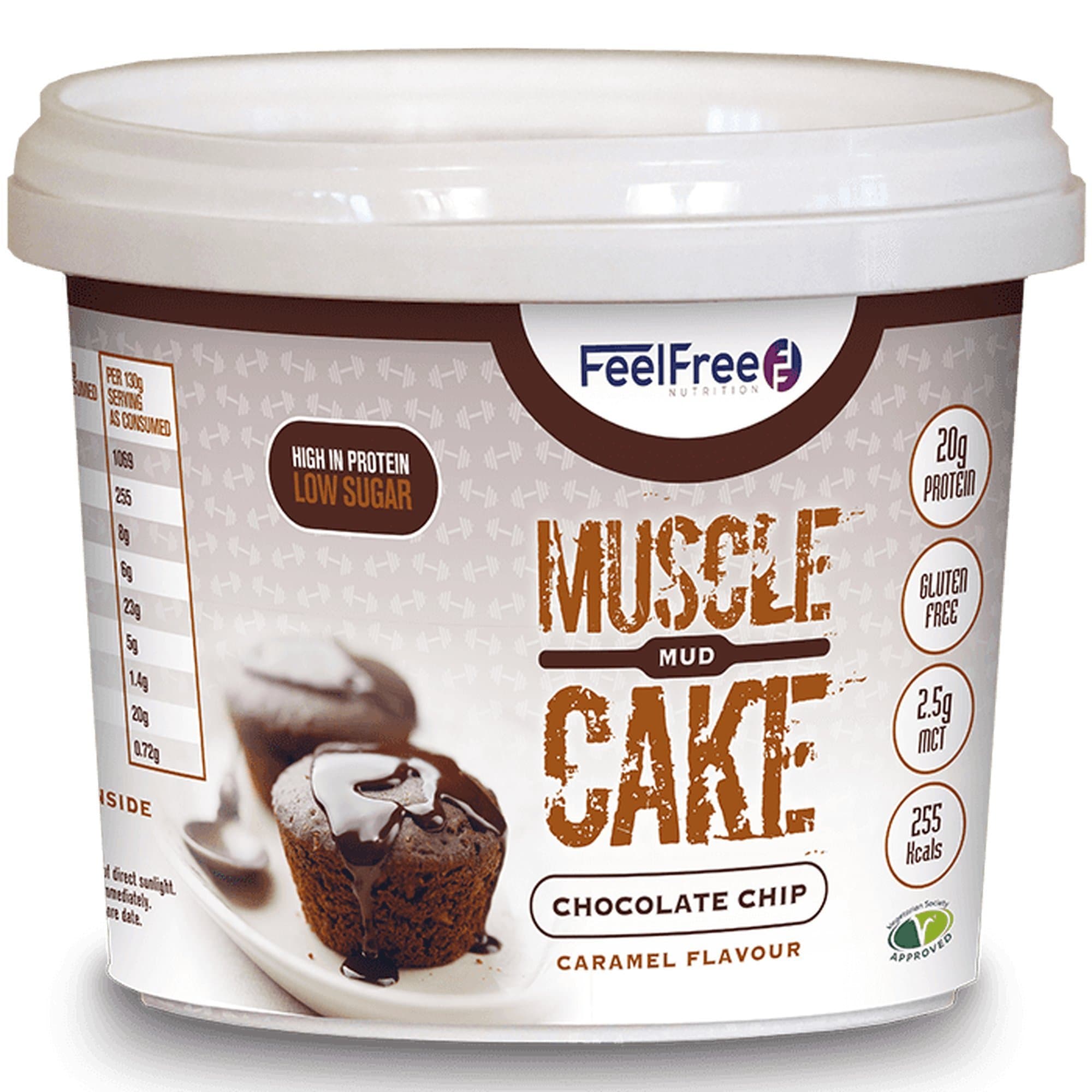 Feel Free Nutrition Muscle Mud Cake, Chocolate Chip Caramel, 65 g, Pack of 16