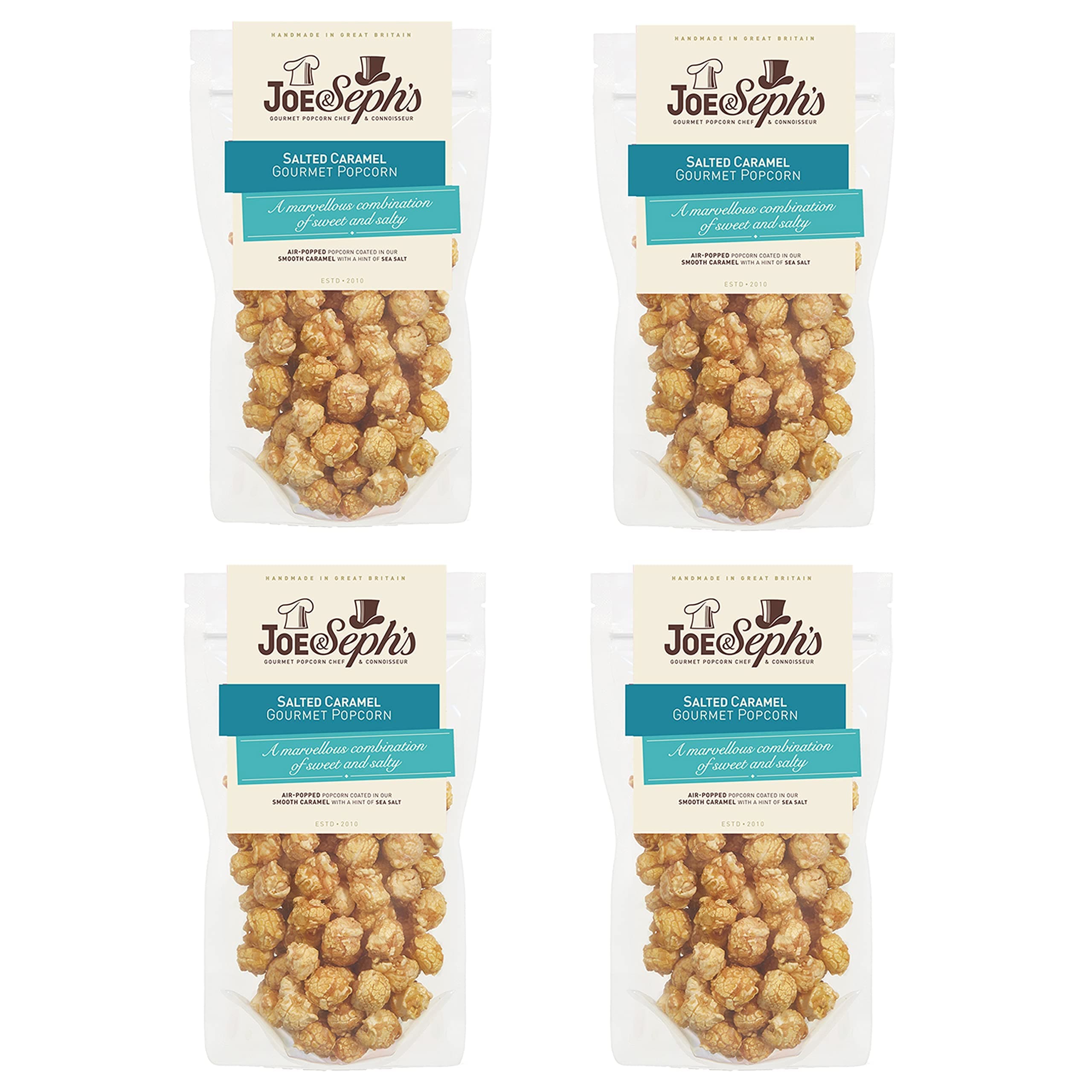 Salted Caramel Popcorn (4x80g)|2 Star Great Taste Award, gourmet popcorn, air-popped popcorn, popcorn bag, on the go snack, popcorn for a party, sweeet popcorn, salted caramel