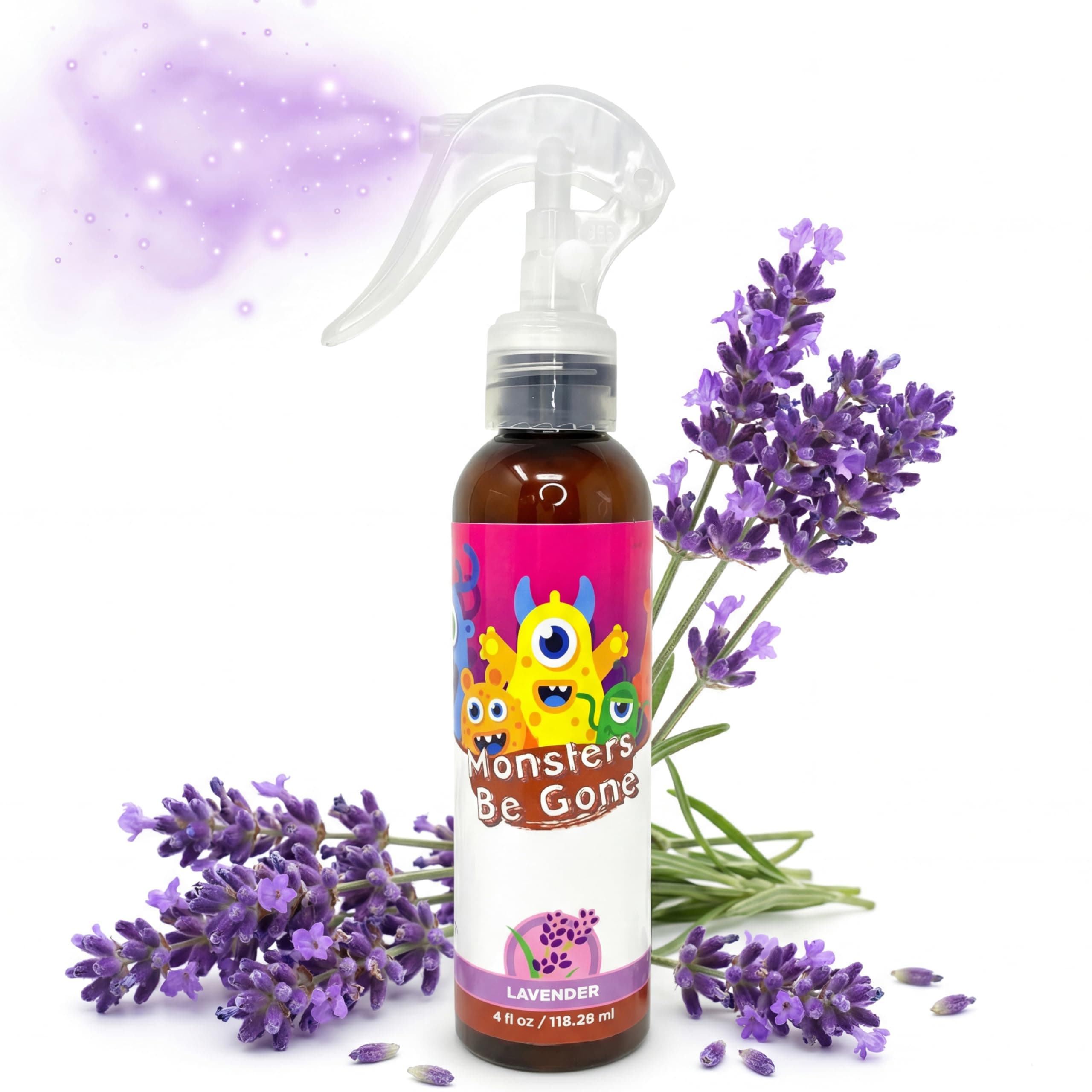 Monsters Be Gone Body and Linen Spray Lavender Odor Neutralizer Natural Non-Toxic Child Confidence Builder Room Freshener
