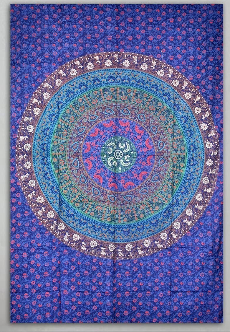 Handicrunch Blue Mandala Tapestry Indian Hippie Wall Hanging/Dorm Divider