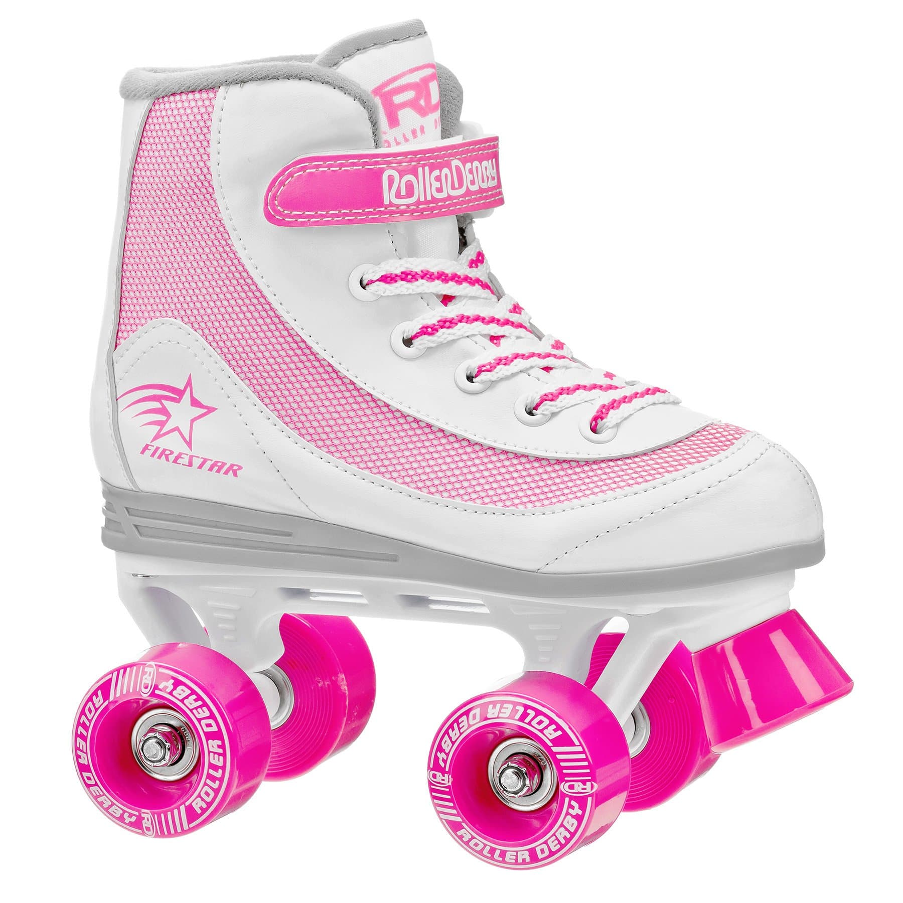 (Size 1, White/Pink) - Roller Derby FireStar Youth Girl's Roller Skates - 1978