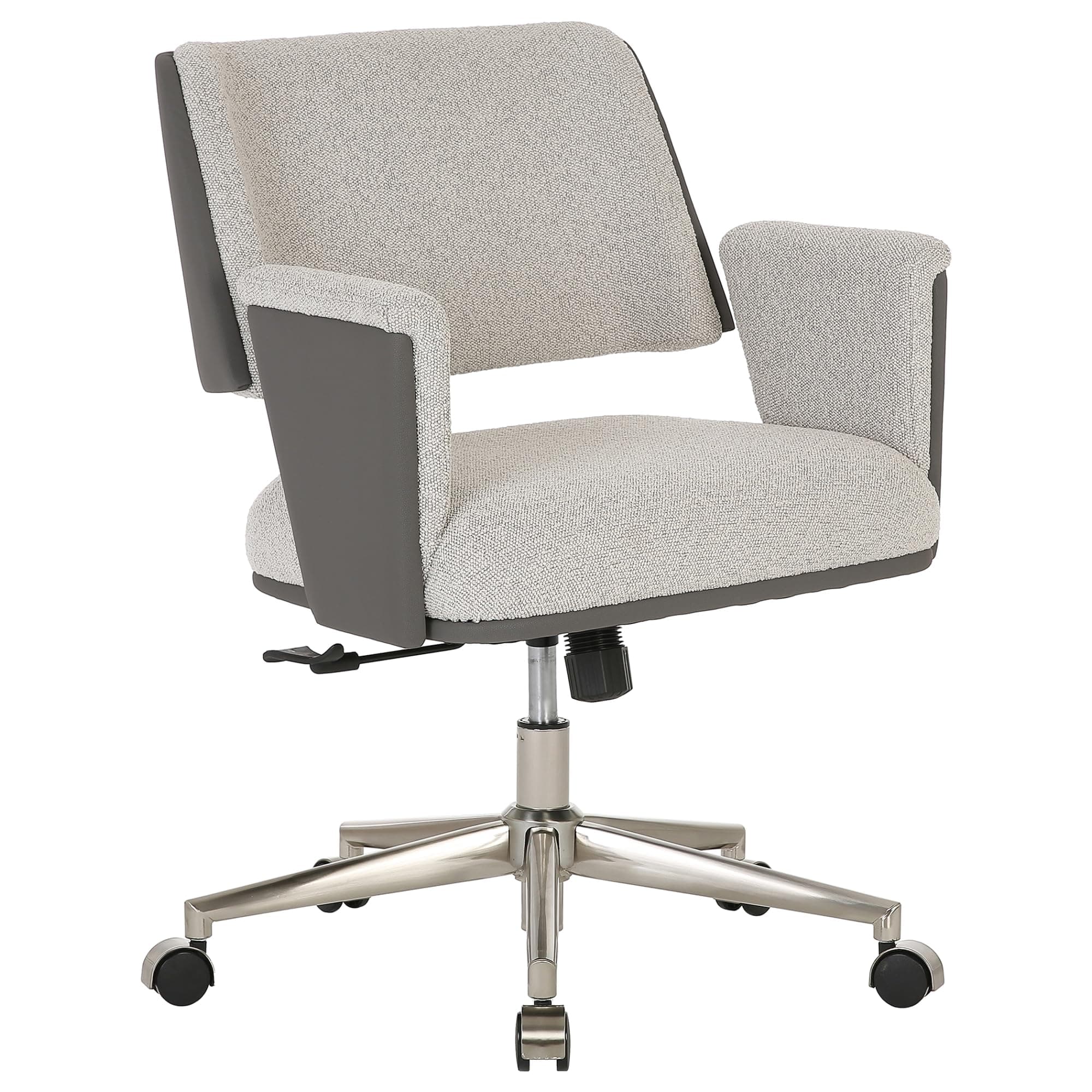Realspace® Modern Comfort Picali Bouclé Fabric/Vegan Leather Low-Back Task Office Chair, White Stone/Gray/Brushed Nickel, BIFMA Compliant