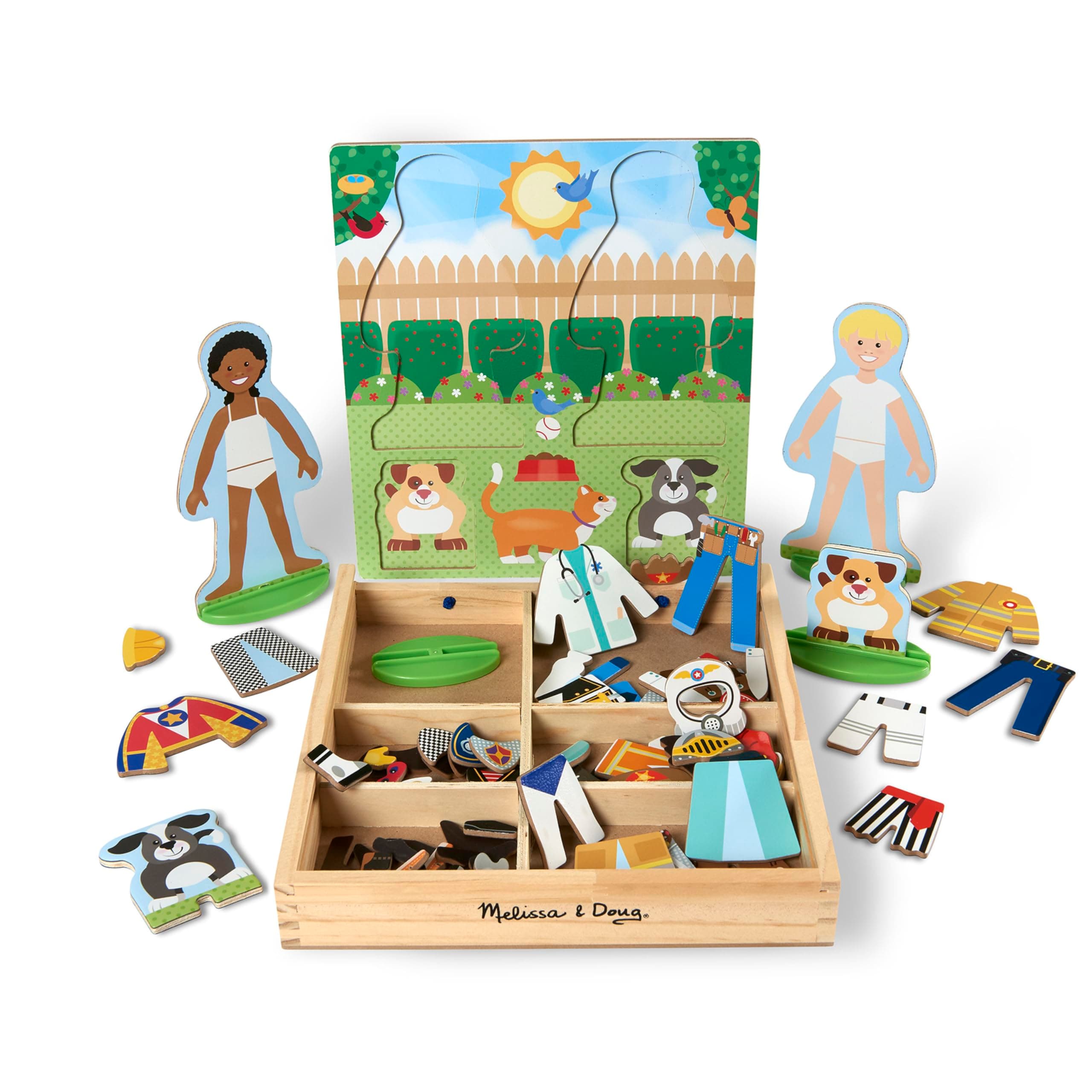 Occupations Magnetic Dress-Up Wooden Pretend Play Set (81 pcs) - Magnetic Dress-Up Dolls For Kids