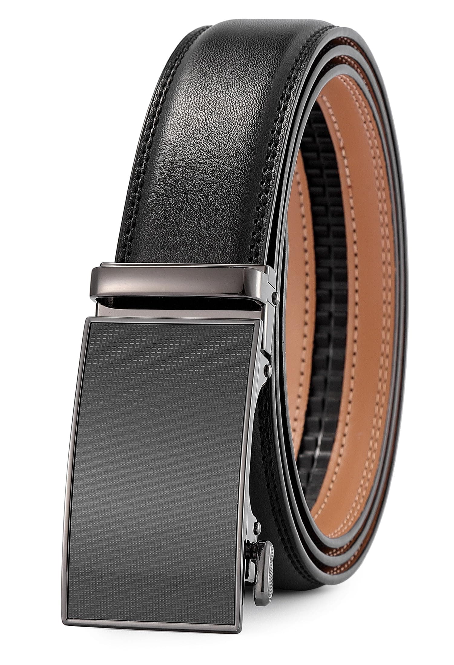 Lingli Men's Belt,Ratchet Dress Belt with Automatic Buckle Brown/Black-Trim to Fit-35mm wide